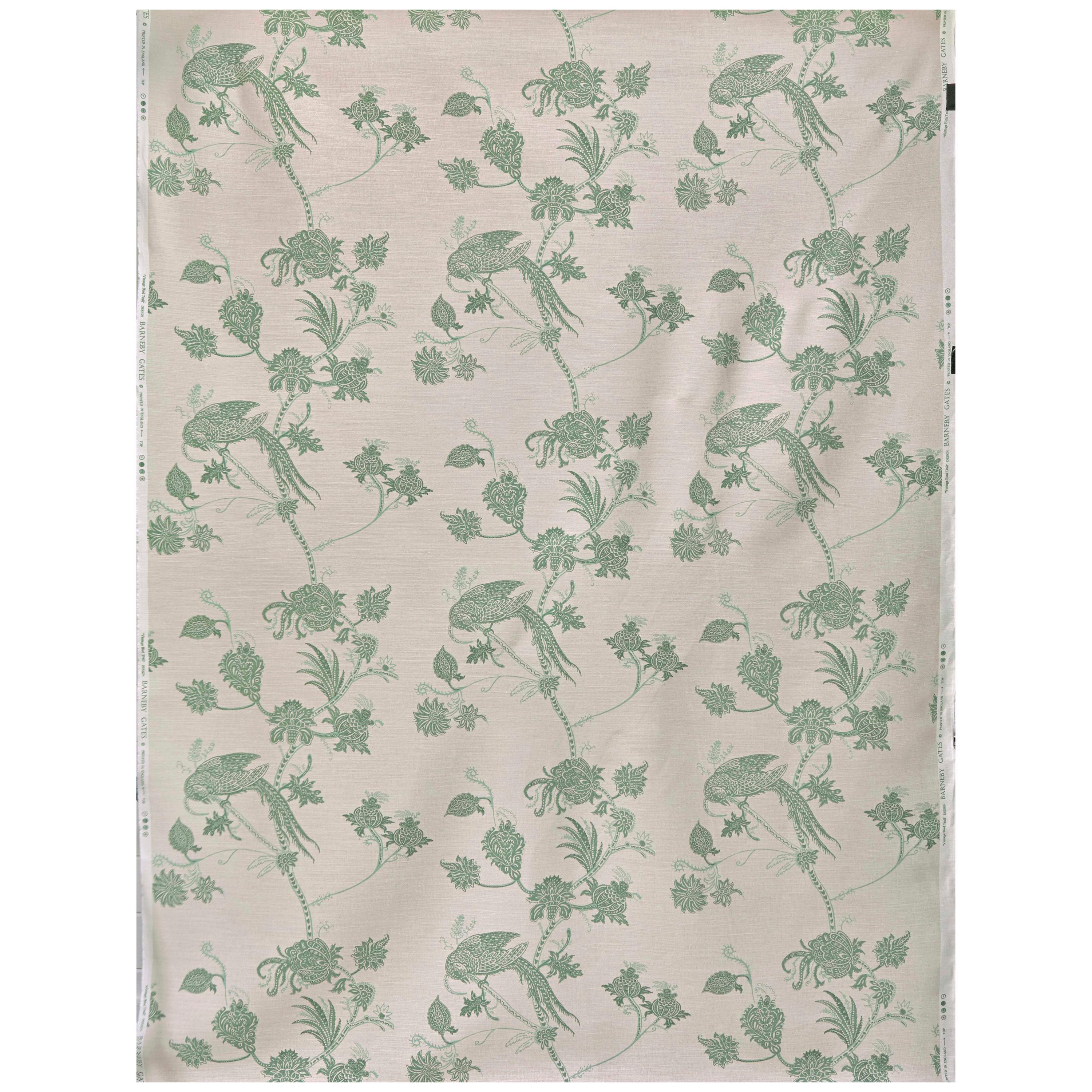'Vintage Bird Trail' Contemporary, Traditional Fabric in Plaster/Green For Sale