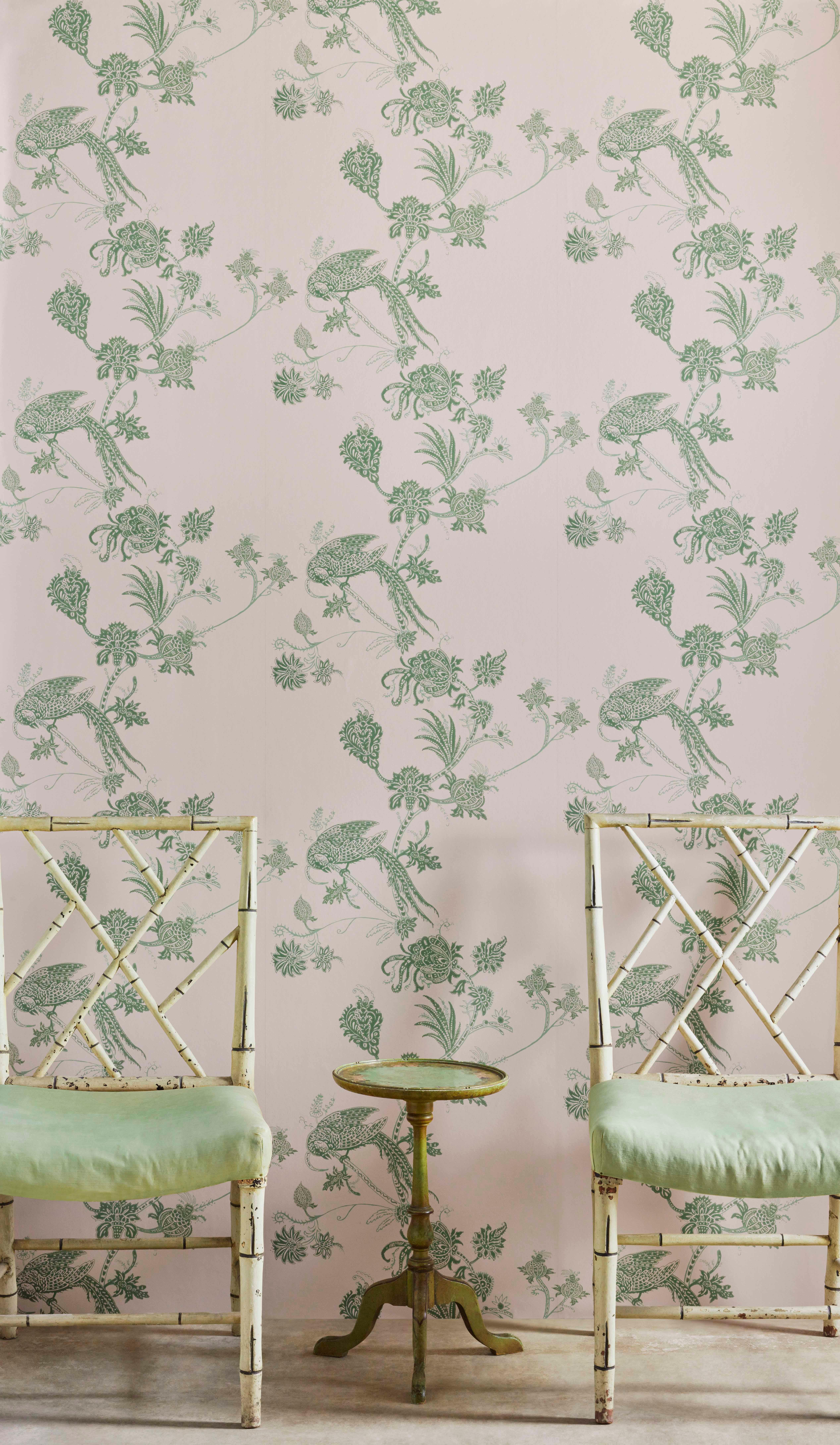 'Vintage Bird Trail' Contemporary, Traditional Wallpaper in Blue/Pink In New Condition For Sale In Pewsey, Wiltshire