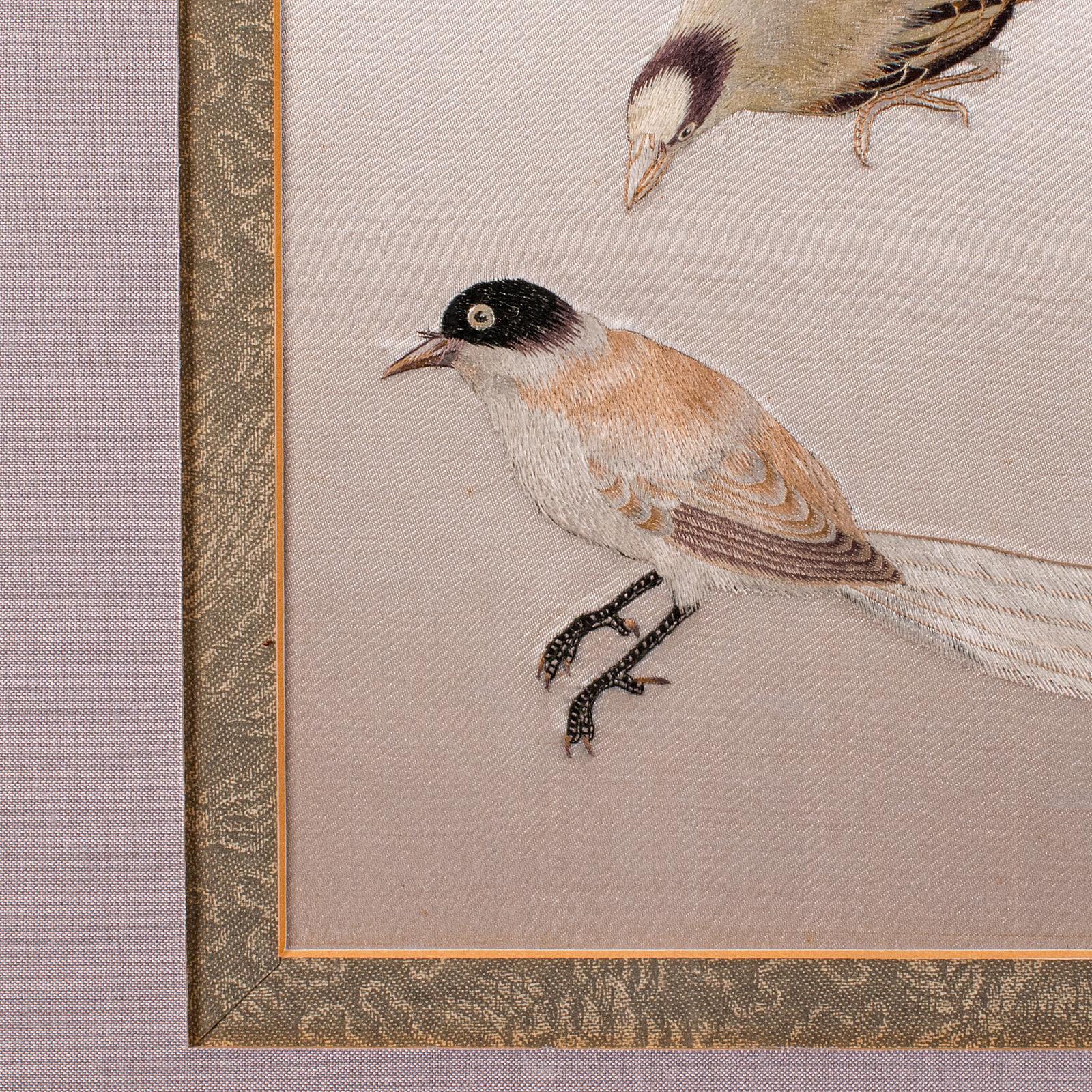 Vintage Bird Wall Panel, Japanese, Silk Cotton, Embroidery, Art Deco, Circa 1930 For Sale 1