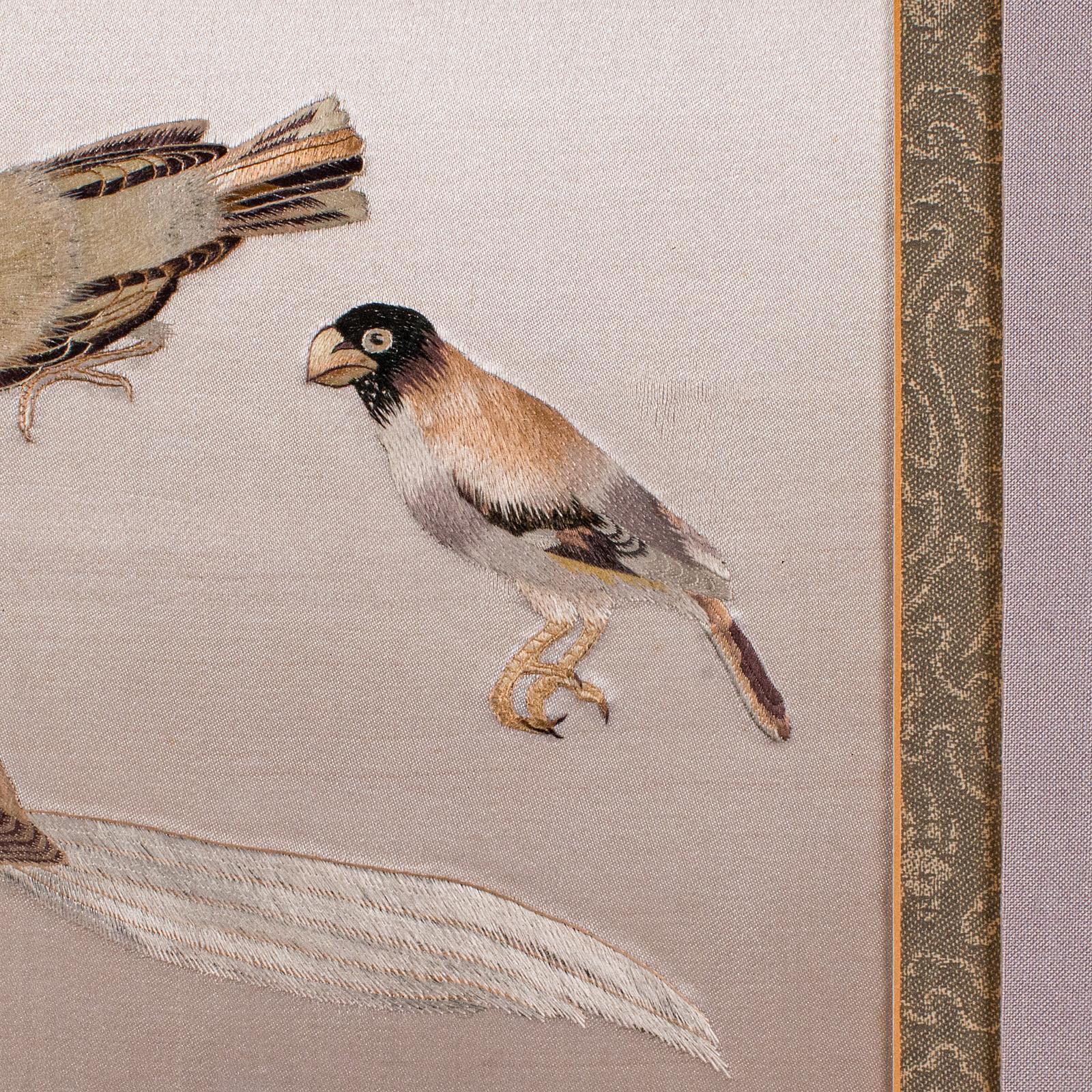 Vintage Bird Wall Panel, Japanese, Silk Cotton, Embroidery, Art Deco, Circa 1930 For Sale 2