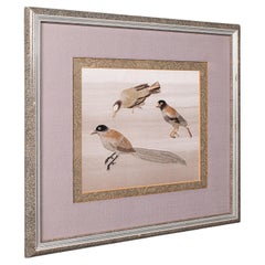 Panneau mural vintage en forme d'oiseau, japonais, soie coton, broderie, Art Deco, Circa 1930