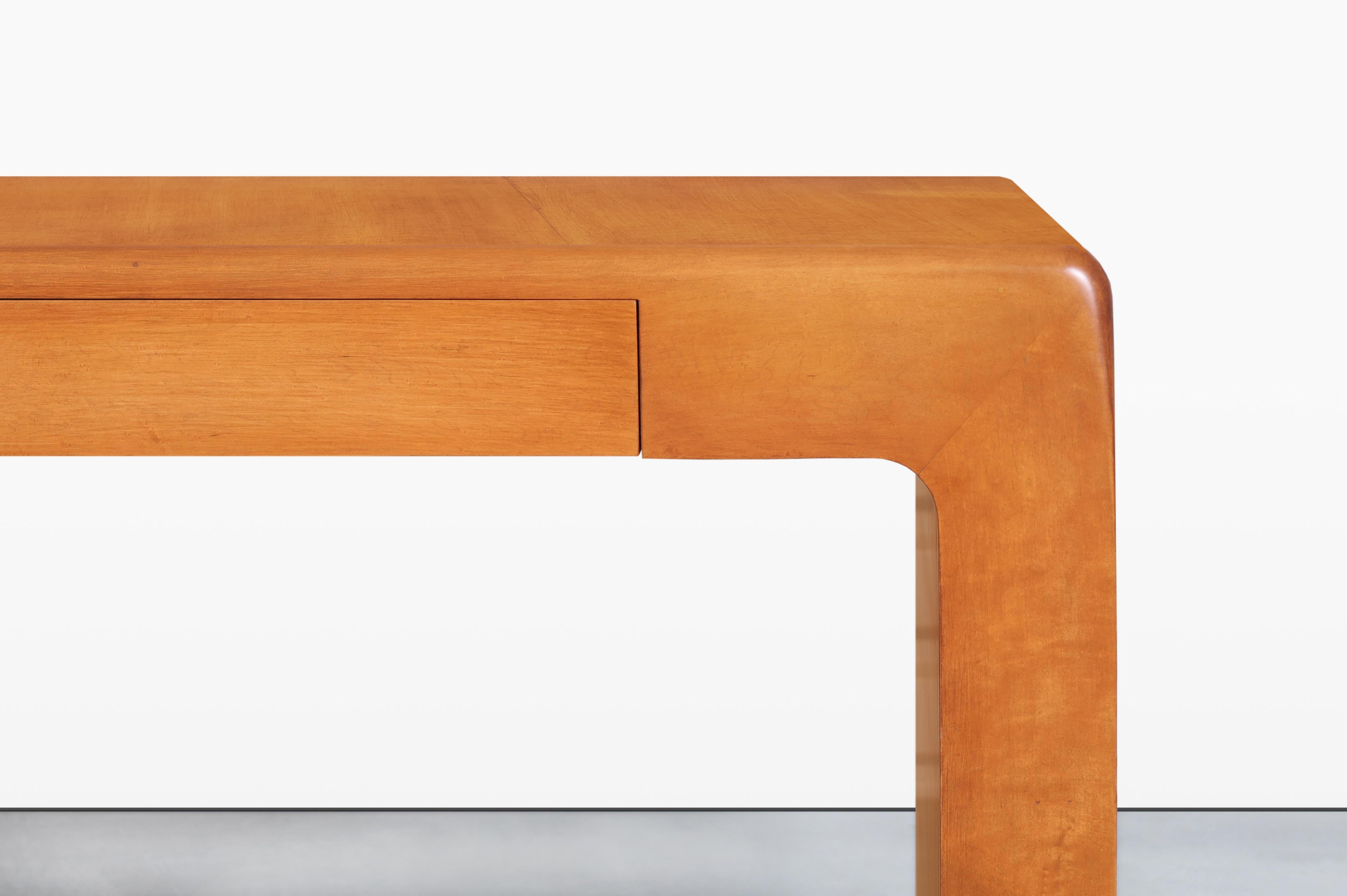 Mid-Century Modern Vintage Bird’s Eye Maple “Waterfall” Executive Desk For Sale