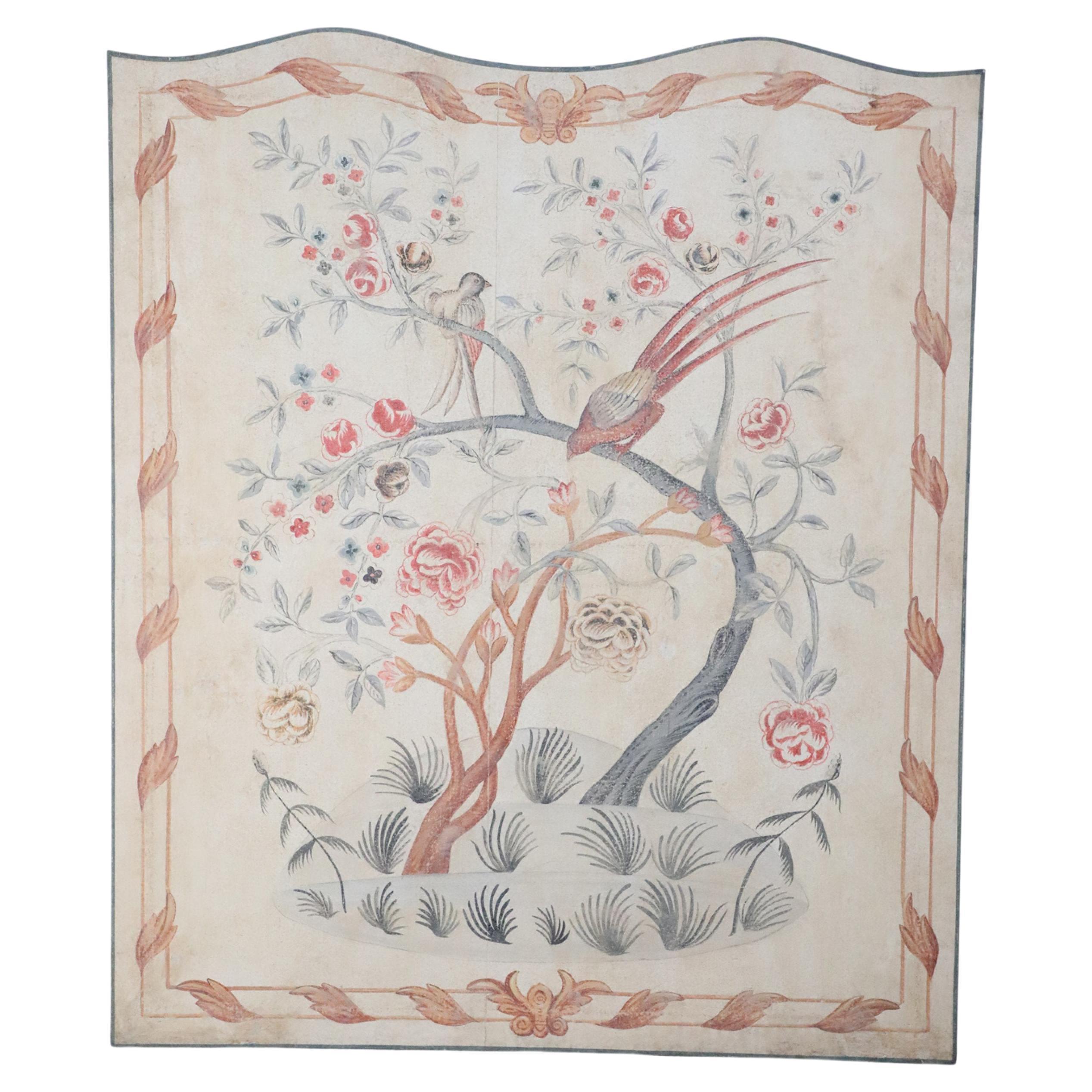 Vintage Birds in Flowering Tree Painted Panel For Sale