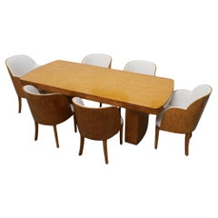 Vintage Birdseye Maple Veneered Art Deco Six Seater Dining Suite