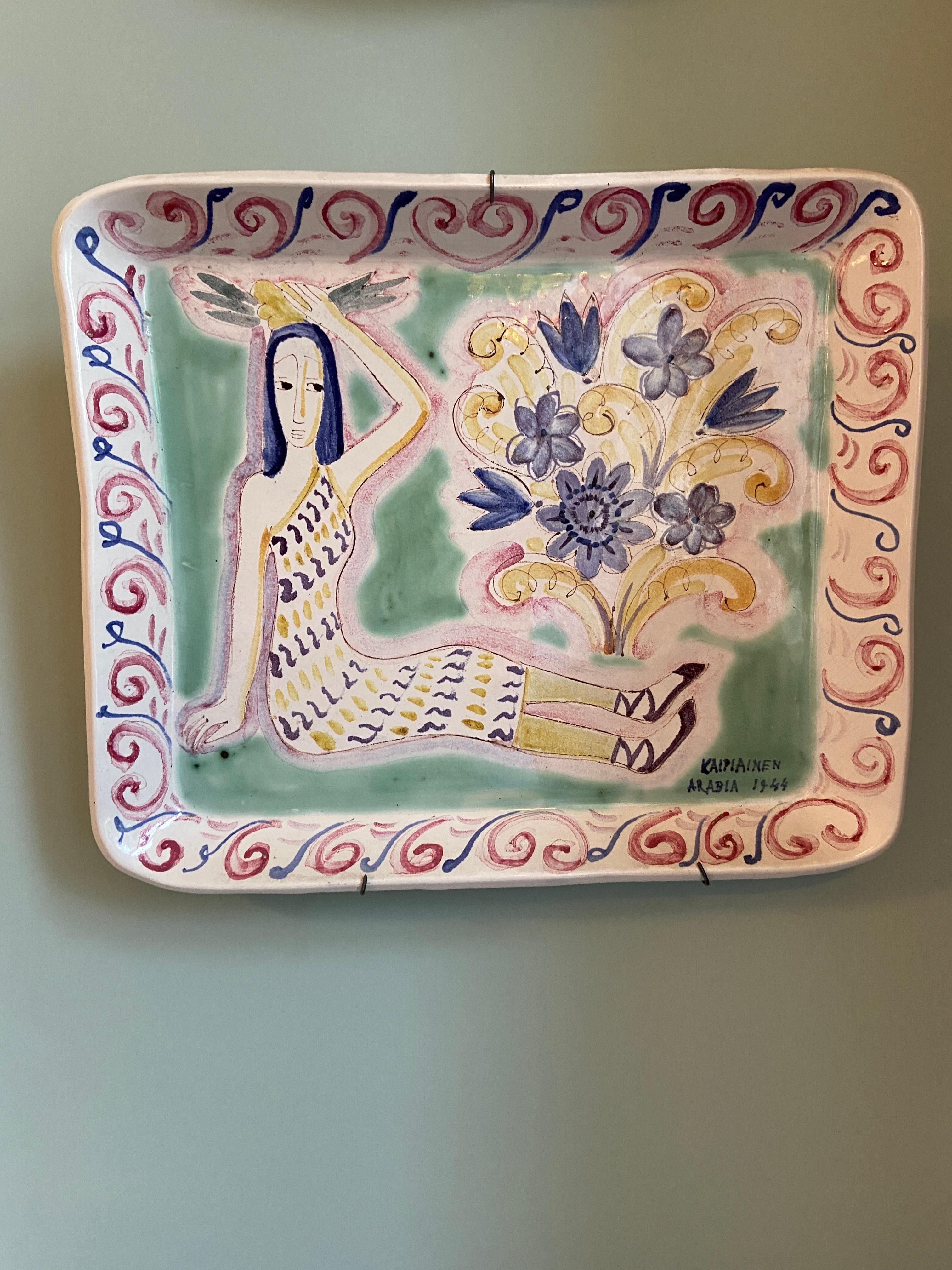 Mid-20th Century Vintage Birger Kaipiainen Ceramic Hanging Platter with Decoration, Finland, 1944
