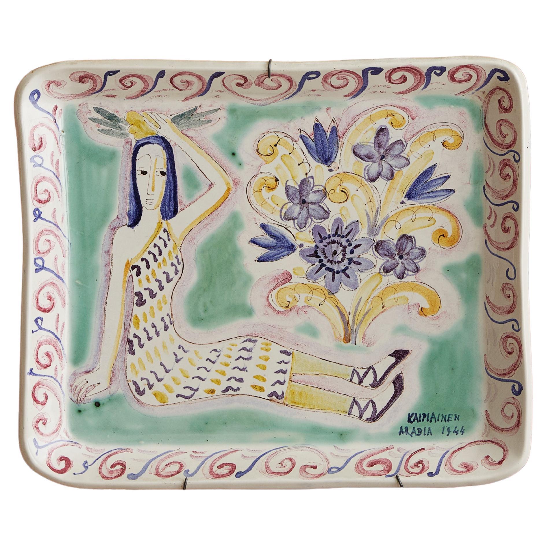 Vintage Birger Kaipiainen Ceramic Hanging Platter with Decoration, Finland, 1944