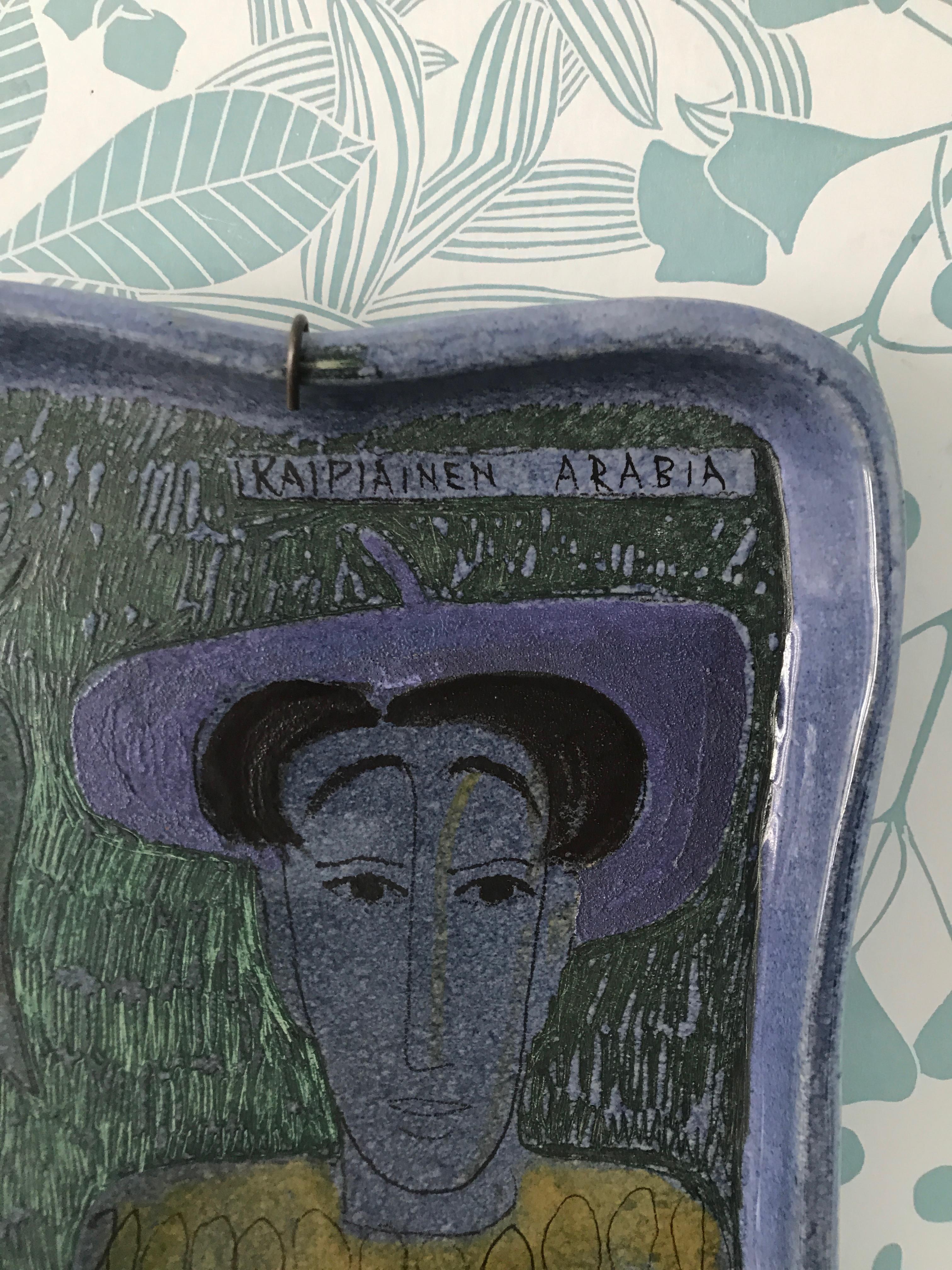 Vintage Birger Kaipiainen Decorated Ceramic Hanging Platter, Finland, 1940's 4