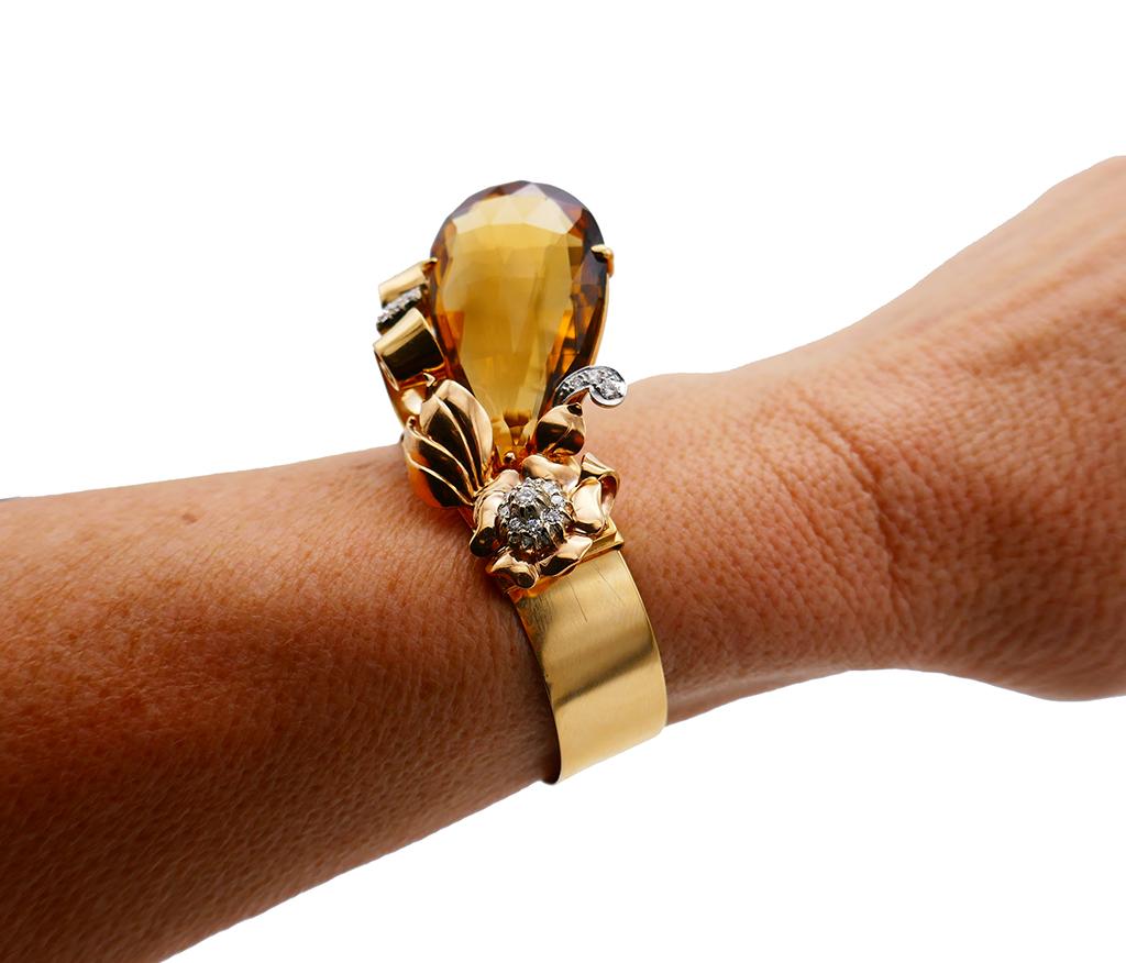 Vintage Birks 14k Yellow Gold Retro Bracelet Citrine Diamond Estate Jewelry For Sale 4