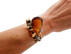 Bracciale Vintage Birks in oro giallo 14k Retro Citrino Diamante Estate Jewelry
