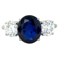Vintage Birks, AGL 3.32 Carats Sapphire and Diamond Ring