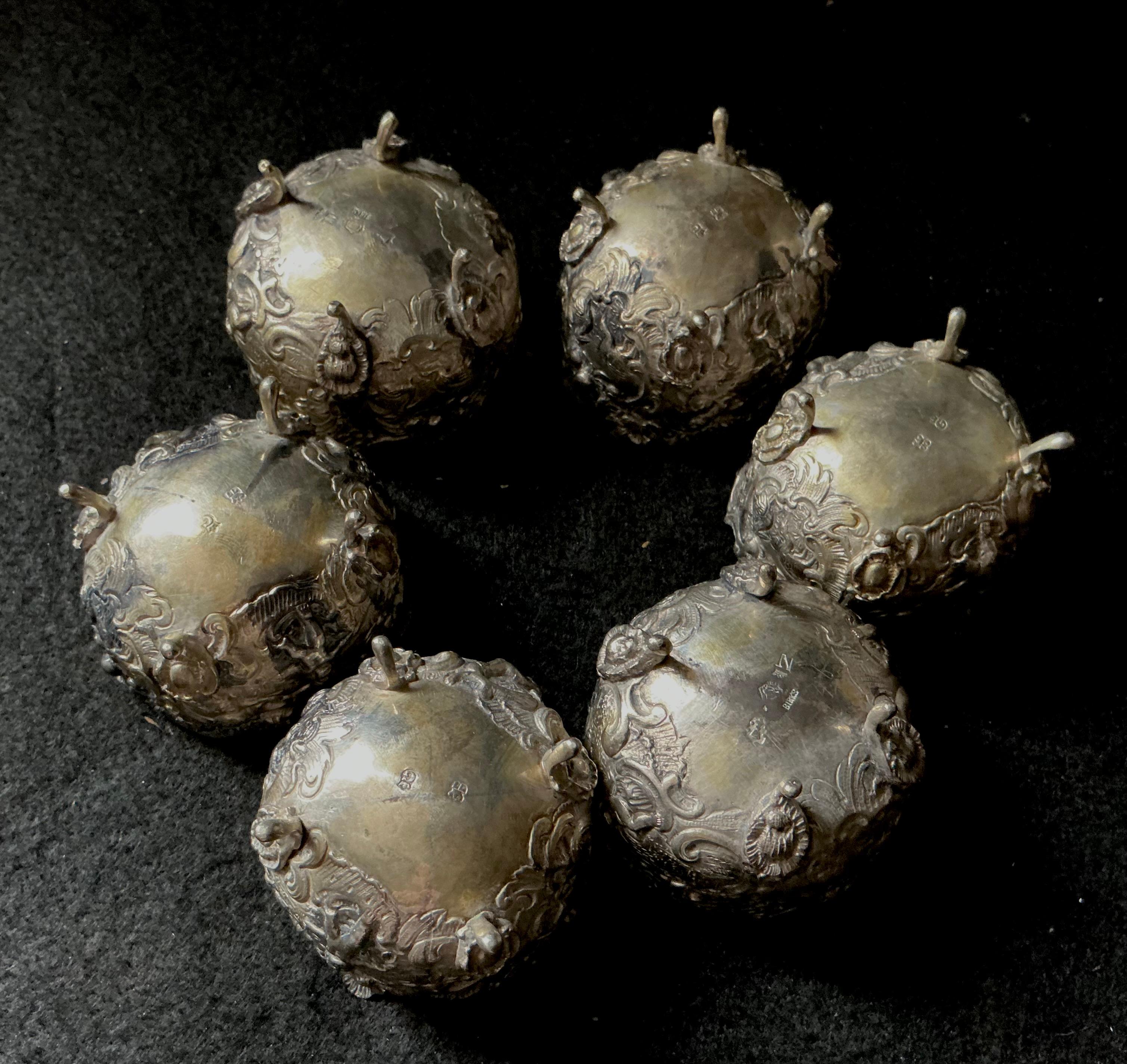 XX secolo Set di sei saliere aperte d'argento vintage di Birks in vendita