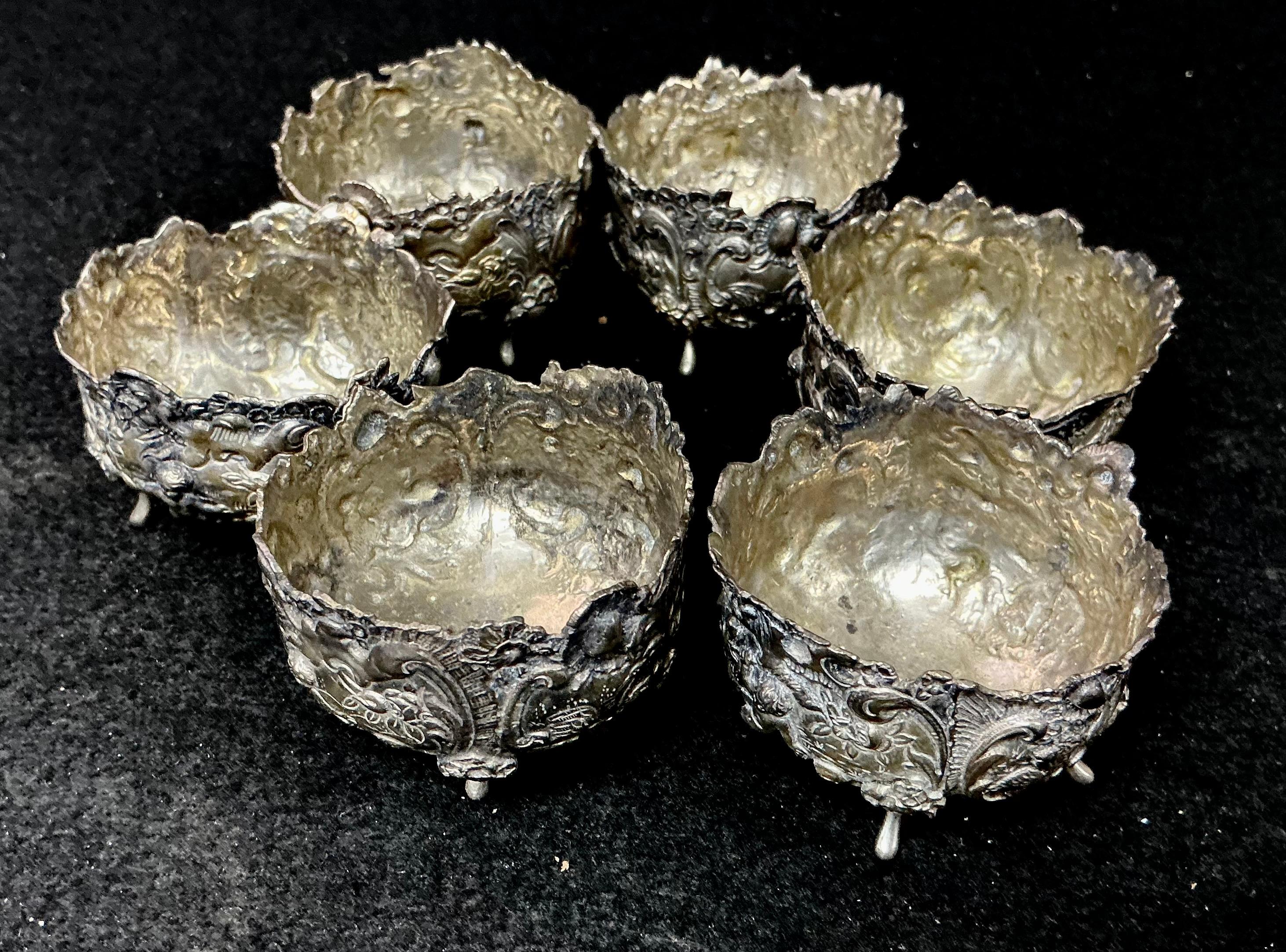 Argento Set di sei saliere aperte d'argento vintage di Birks in vendita