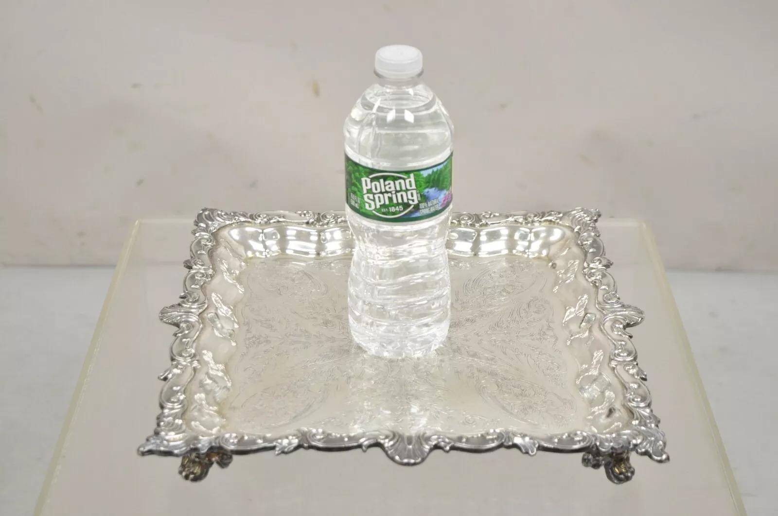 Vintage Birmingham Victorian Style Silver Plated Ornate Square Platter Tray. Circa Mid 20th Century. Measurements: 1