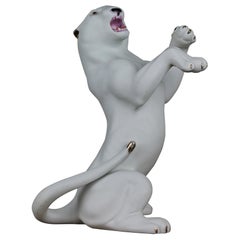 White Puma Biscuit Porcelain Sculpture 