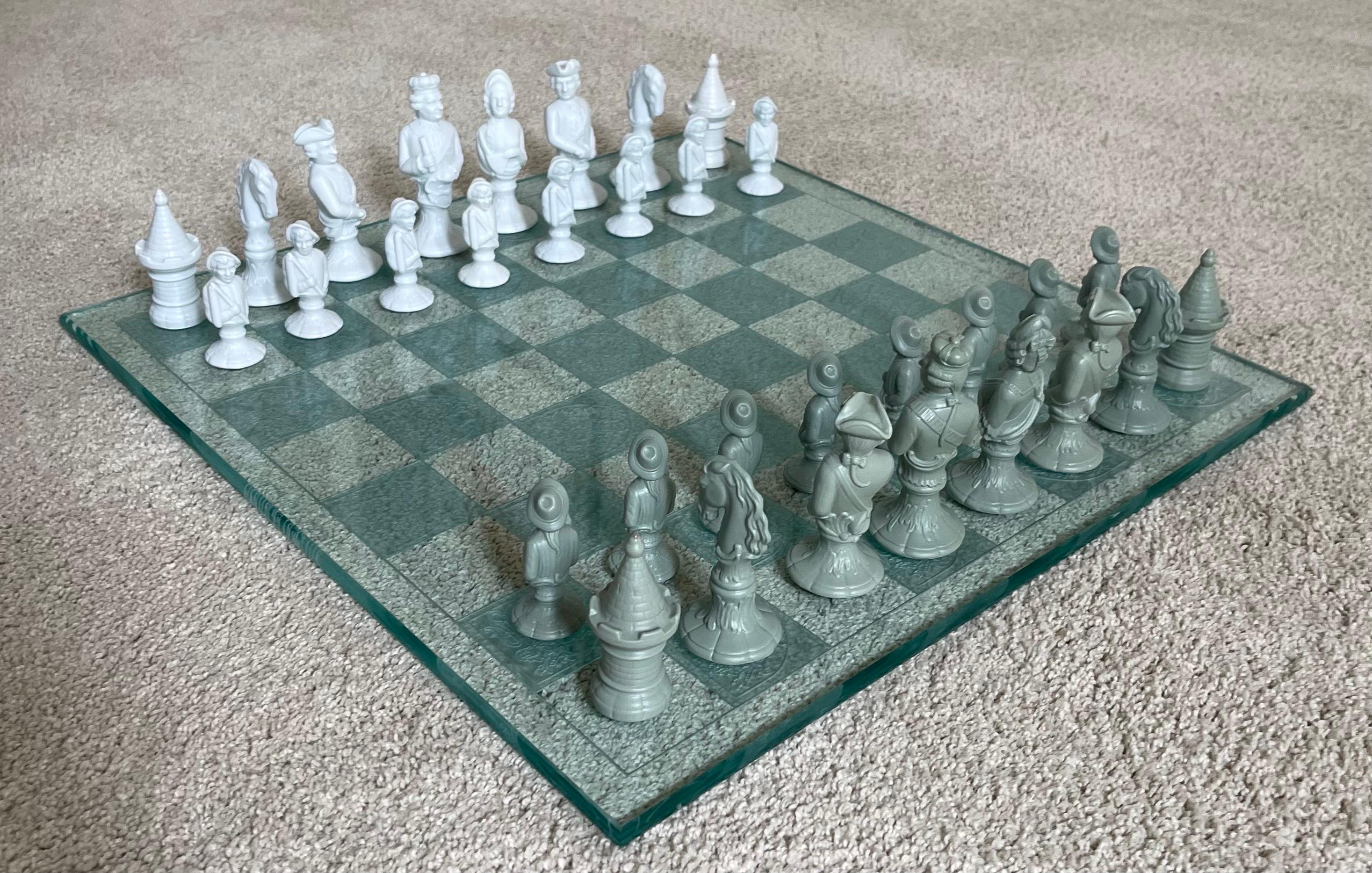 Vintage Bisque Porcelain Chess Set with Etched Glass Board by Furstenberg  For Sale 12