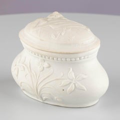 Vintage Bisque Porcelain White Trinket Jewellery Box Storage Floral