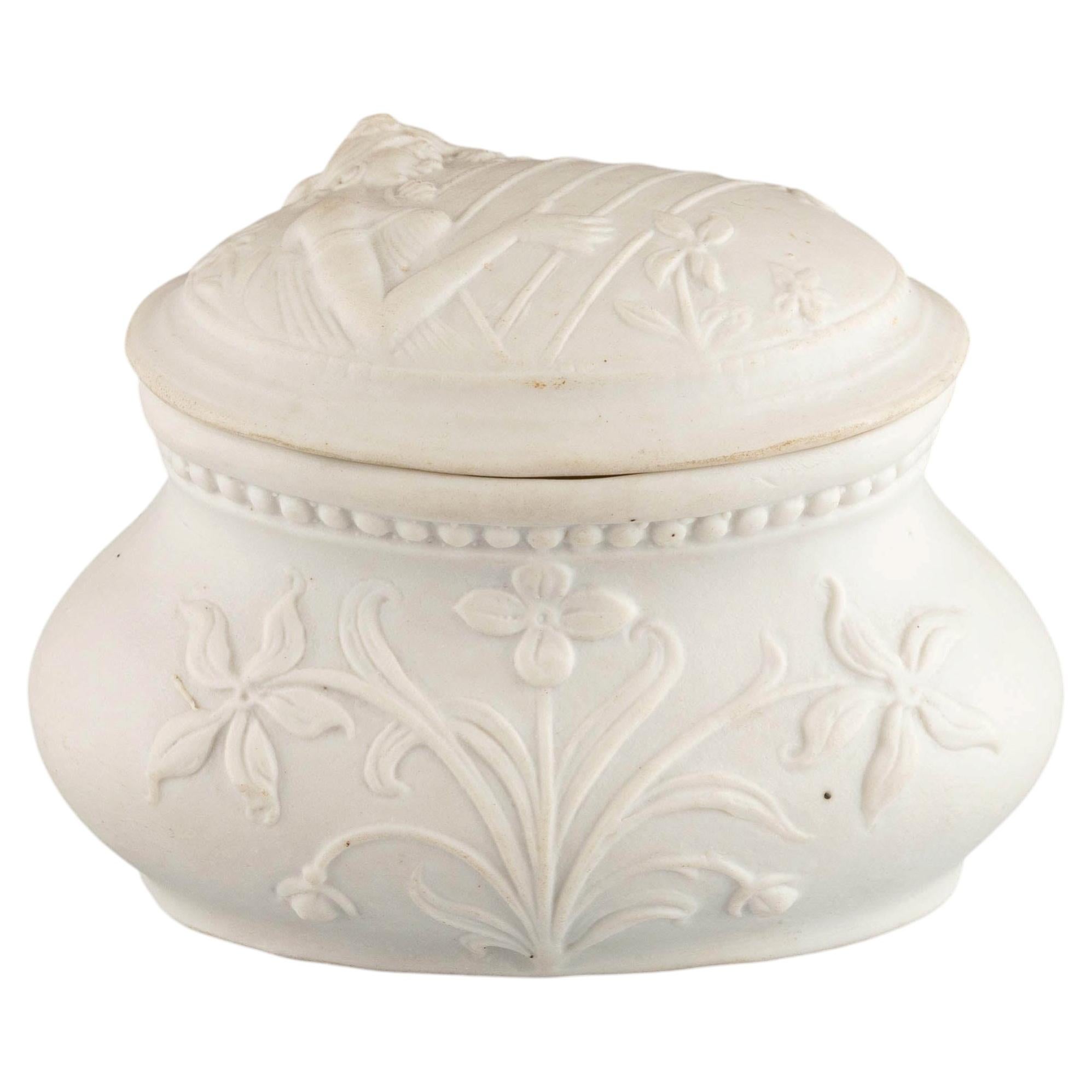 Vintage Bisque Porcelain White Trinket Jewellery Jewelry Box Storage Floral