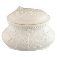 Vintage Bisque Porcelain White Trinket Jewellery Box Storage Floral