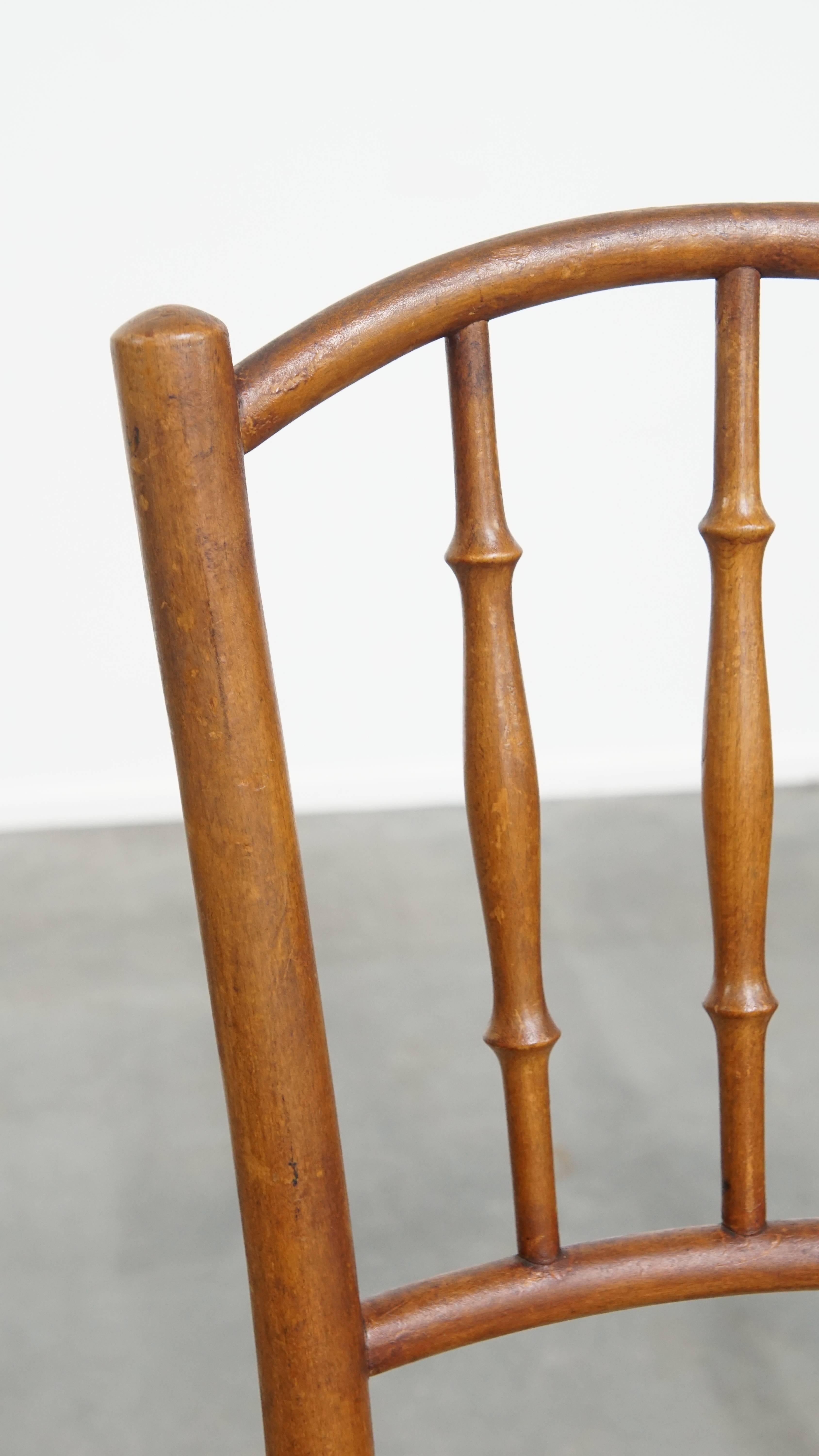 Wood Vintage Bistro Chair with Woven Seat For Sale
