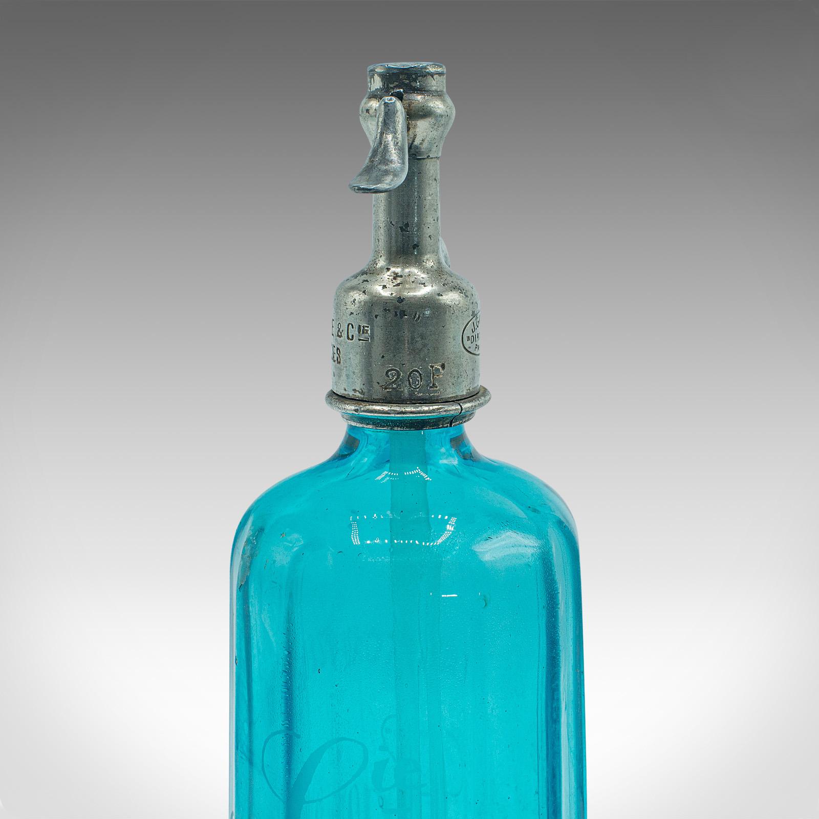 Siphon à soupe de bistro vintage, français, verre décoratif, bouteille Seltzer, vers 1930 1