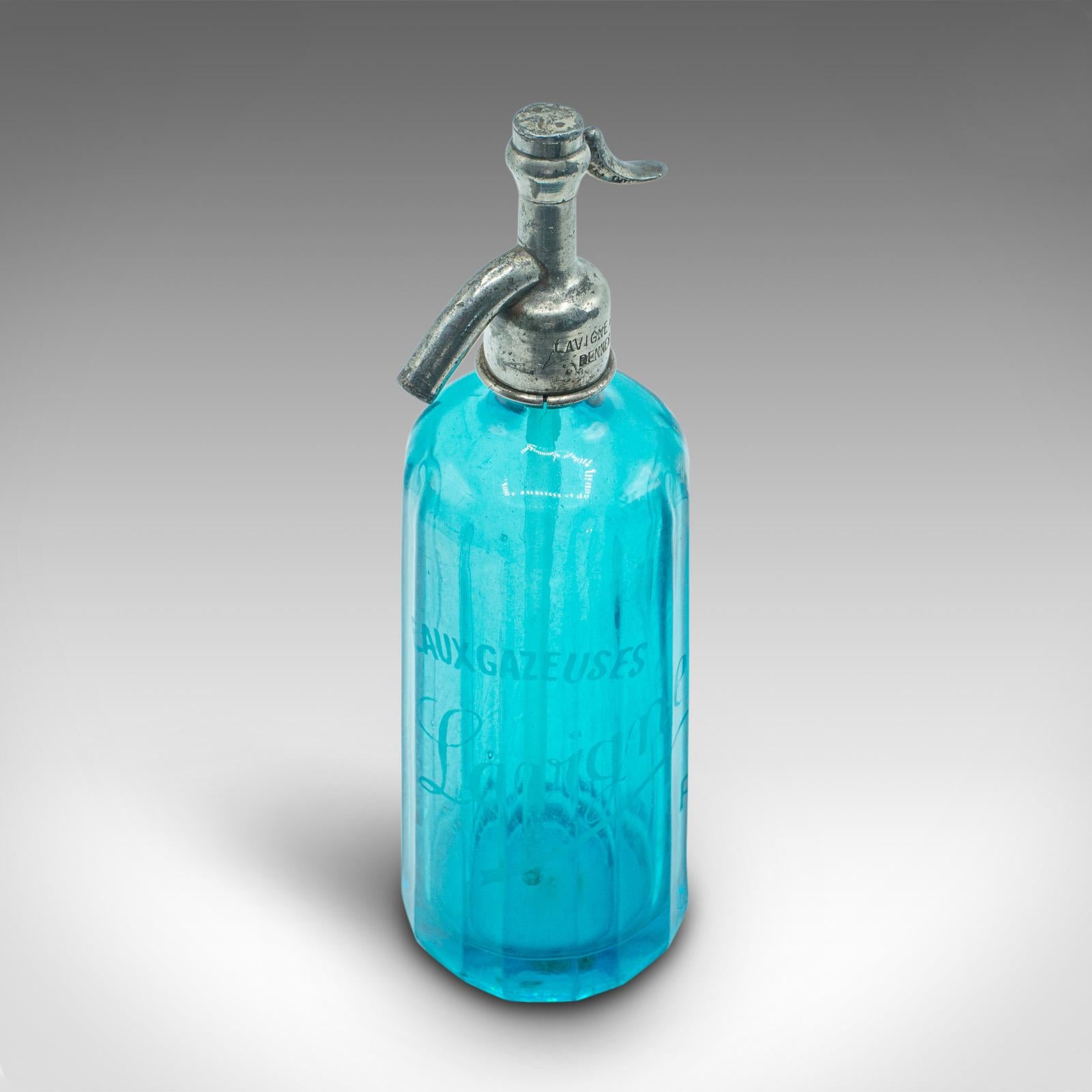 Français Siphon à soupe de bistro vintage, français, verre décoratif, bouteille Seltzer, vers 1930