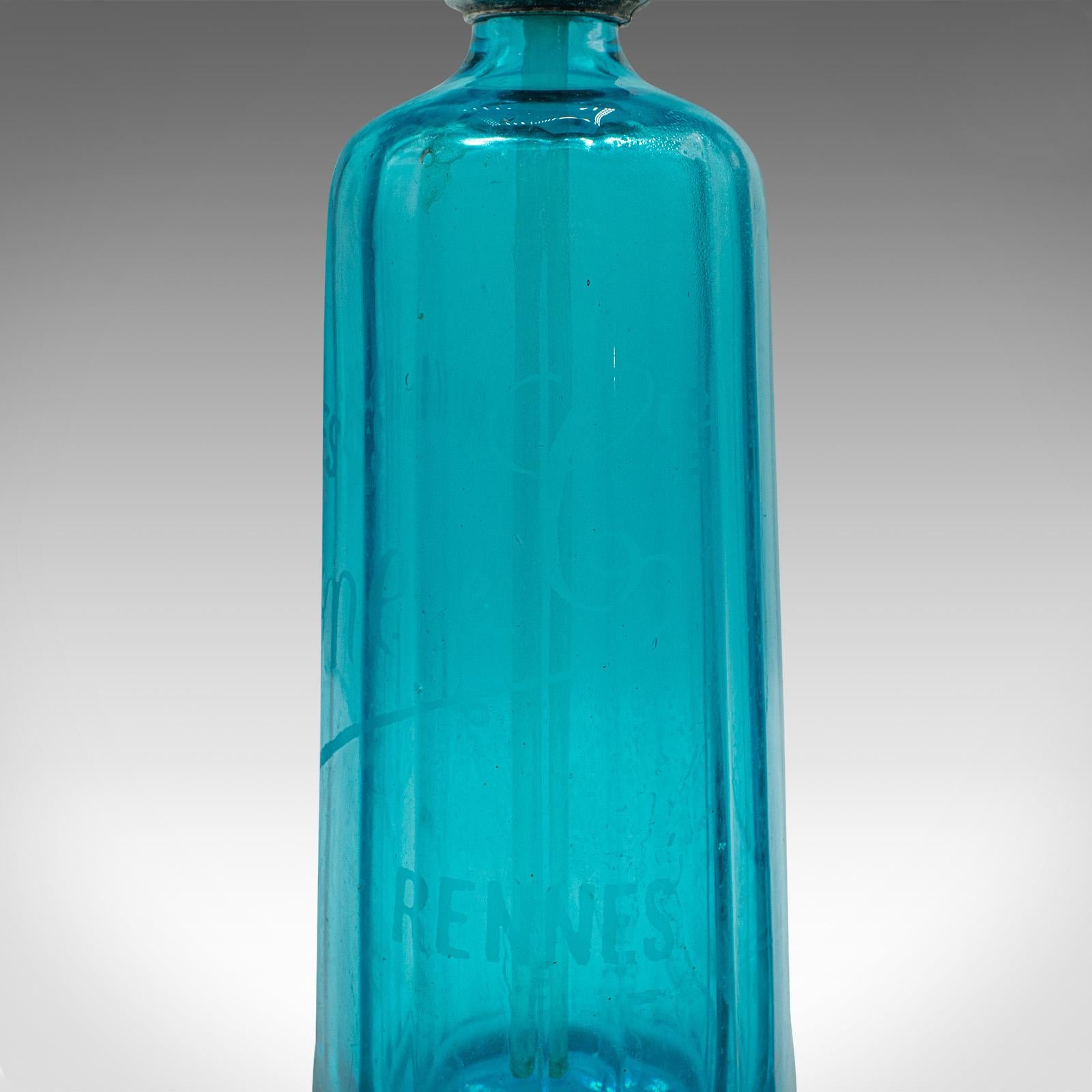 20ième siècle Siphon à soupe de bistro vintage, français, verre décoratif, bouteille Seltzer, vers 1930