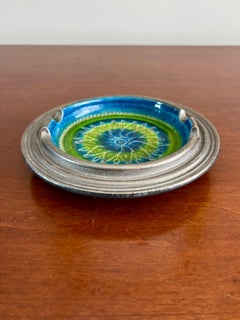 Vintage Bitossi Blue and Green Ashtray with Atomic Floral Motif, Italy, 1960s