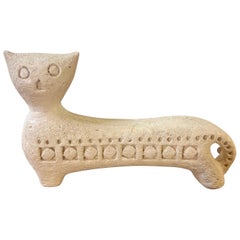 Vintage Bitossi Cat Sculpture Flavia Italy - Textured Ceramic Signed