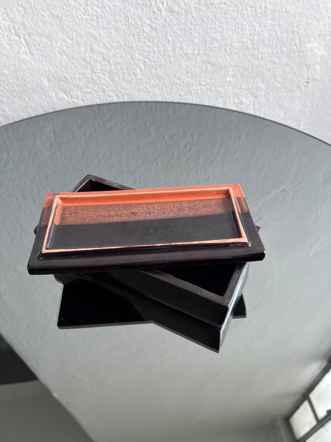 Rara Caja de Cerámica Bitossi, Naranja y Marrón , Made in Italy 1970's Pintado a mano en venta