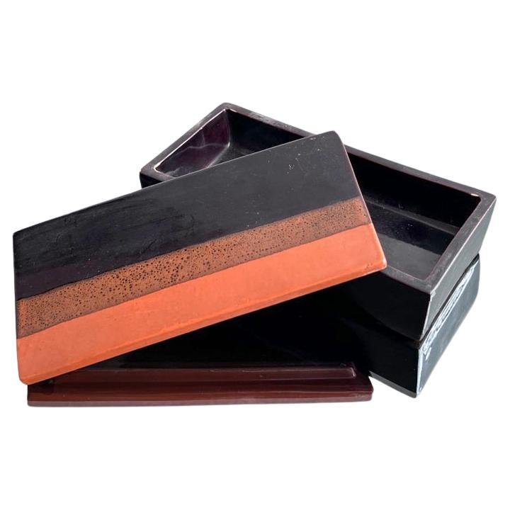 Rara Caja de Cerámica Bitossi, Naranja y Marrón , Made in Italy 1970's