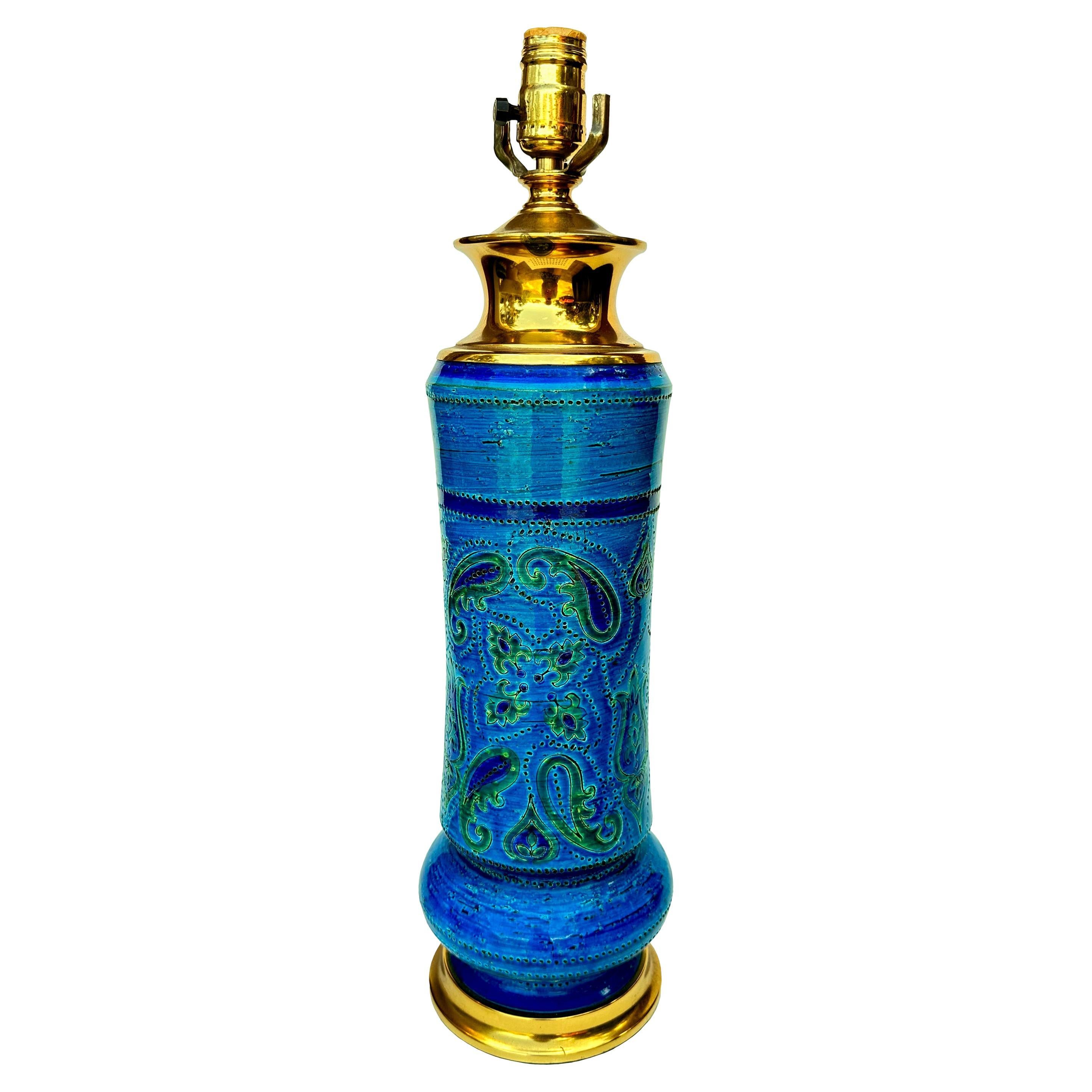 Lampe de bureau Bitossi Rimini bleue, poterie moderne du milieu du siècle dernier Raymor