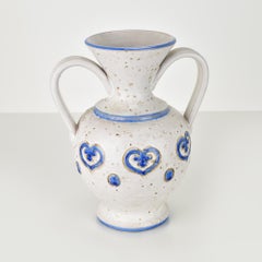 Vintage Bitossi Vase by Aldo Londi, Moroccan Hearts Design, Blue White Ceramic