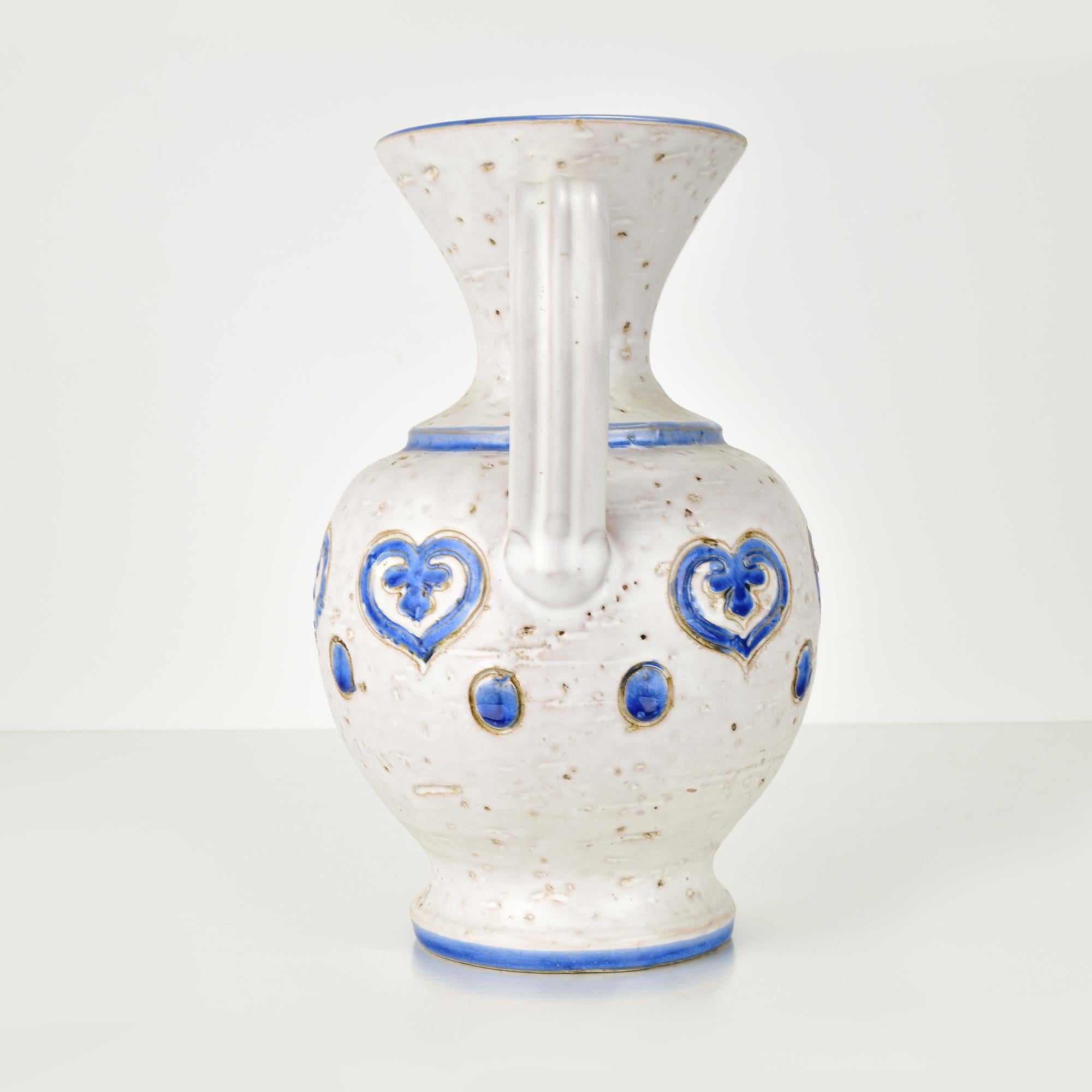 Vase Bitossi par Aldo Londi, motif de cœurs marocains, céramique bleue et blanche Bon état - En vente à Bad Säckingen, DE