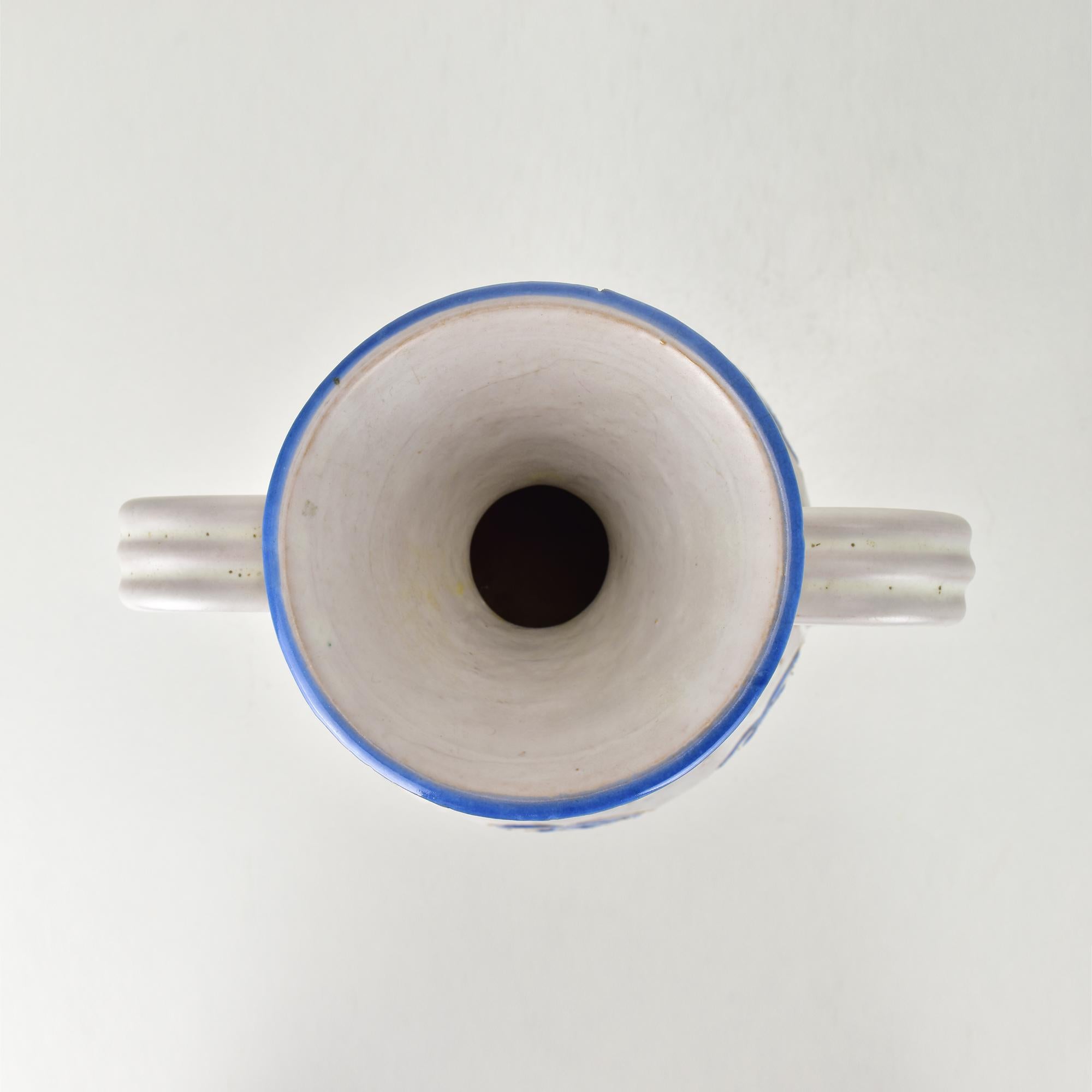 Milieu du XXe siècle Vase Bitossi par Aldo Londi, motif de cœurs marocains, céramique bleue et blanche en vente