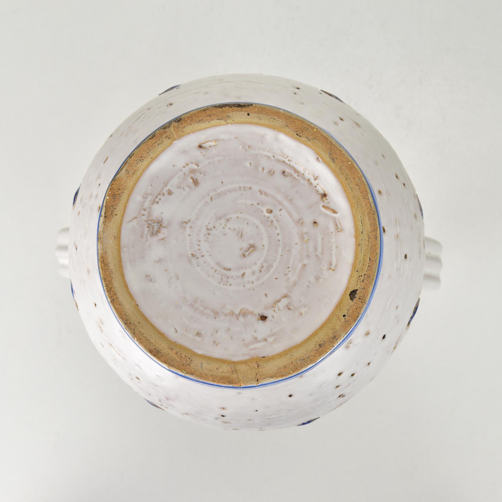 Céramique Vase Bitossi par Aldo Londi, motif de cœurs marocains, céramique bleue et blanche en vente