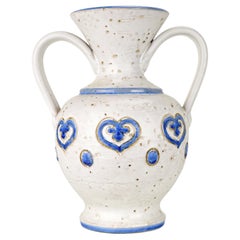 Vintage Bitossi Vase by Aldo Londi, Moroccan Hearts Design, Blue White Ceramic