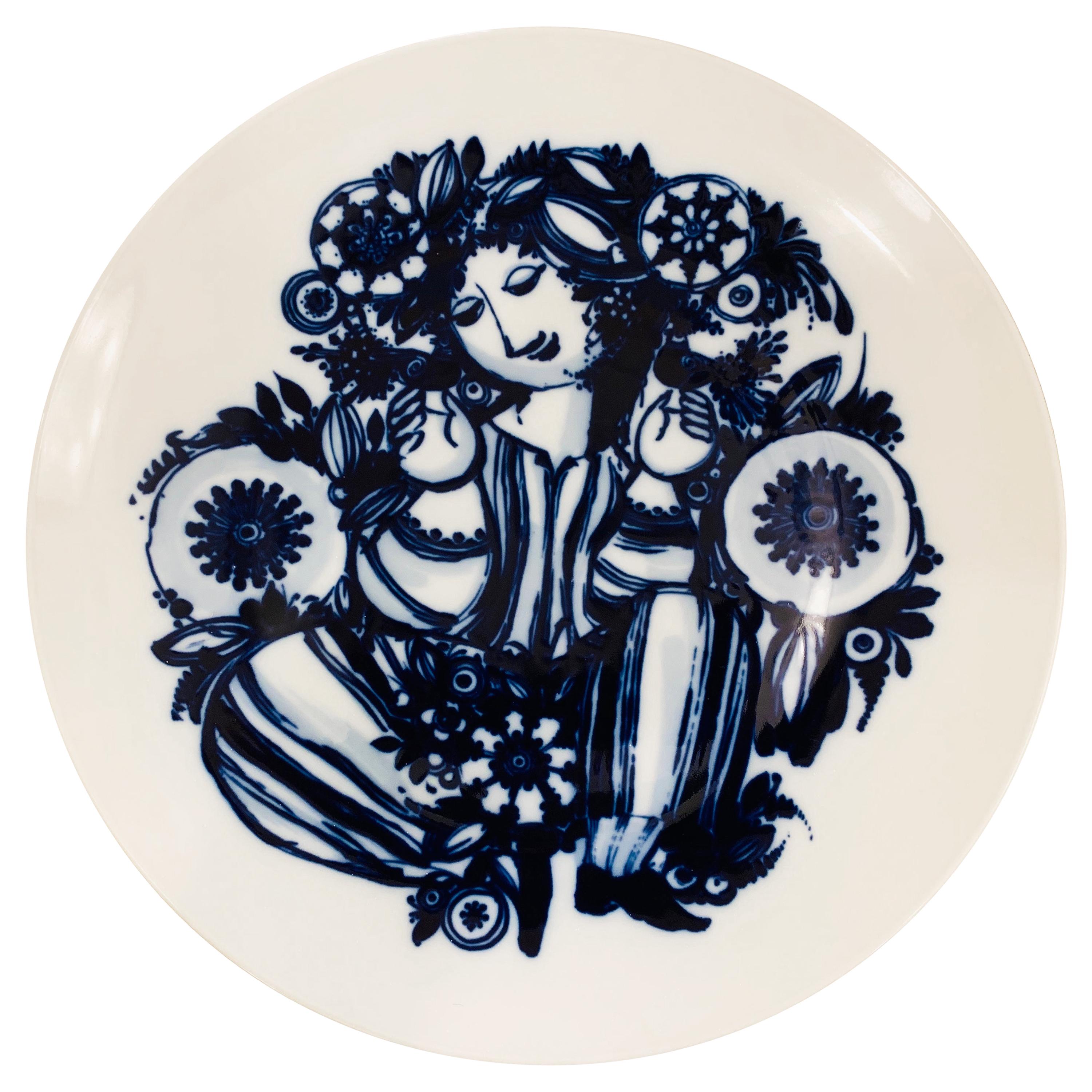 Vintage Björn Wiinblad Rosenthal Studio Line Porcelain Flow Blue Plate Charger