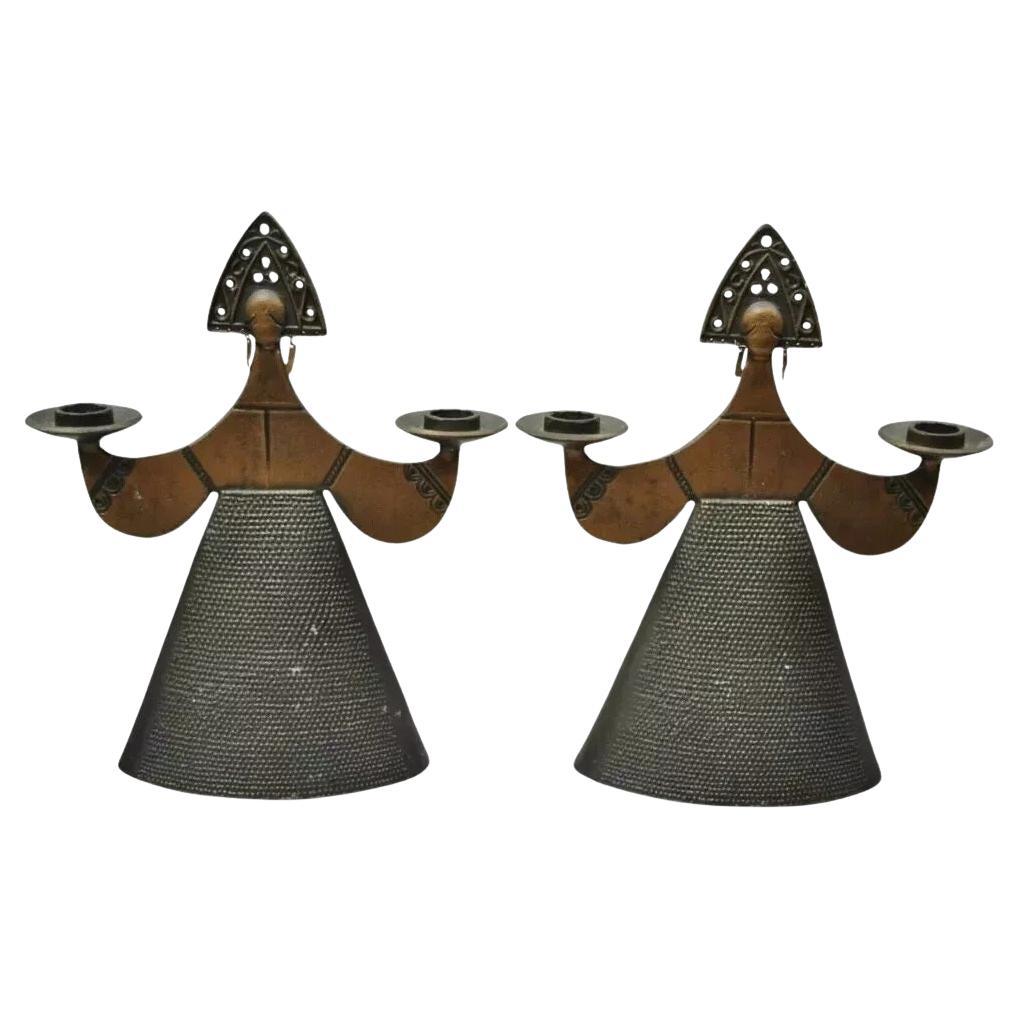 Bougeoir Vintage Bjorn Wiinblad Style Figural Lady Dress Candlestick - Pair