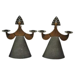 Vintage Bjorn Wiinblad Estilo Figural Dama Vestido Candelabro Portavelas - Pareja