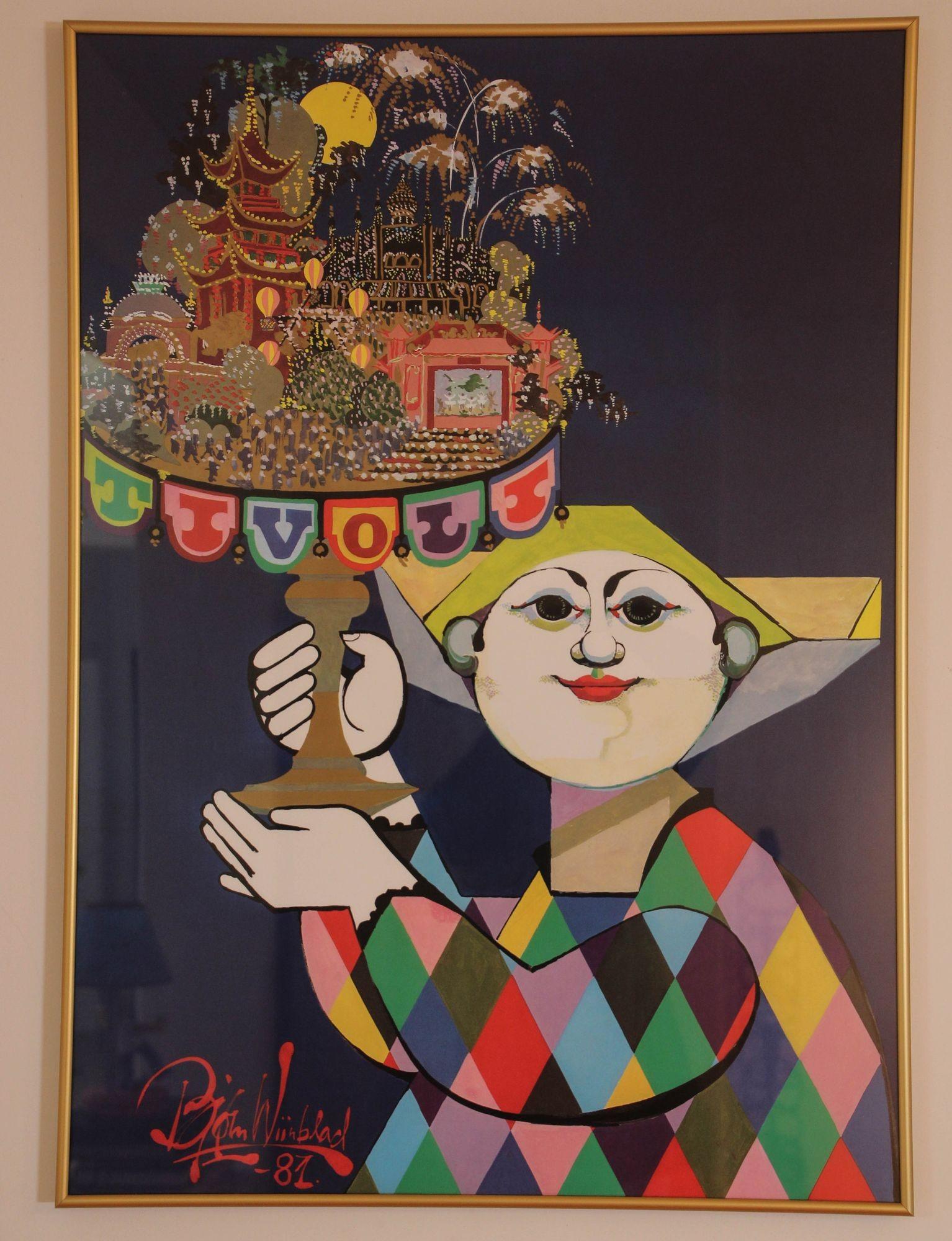 Póster Vintage Bjorn Wiinblad Jardines de Tivoli Copenhague, Dinamarca, 1981 Escandinavo moderno en venta