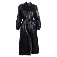 Vintage Black 100% Leather Coat with Belt Reversible to Water Repellent 