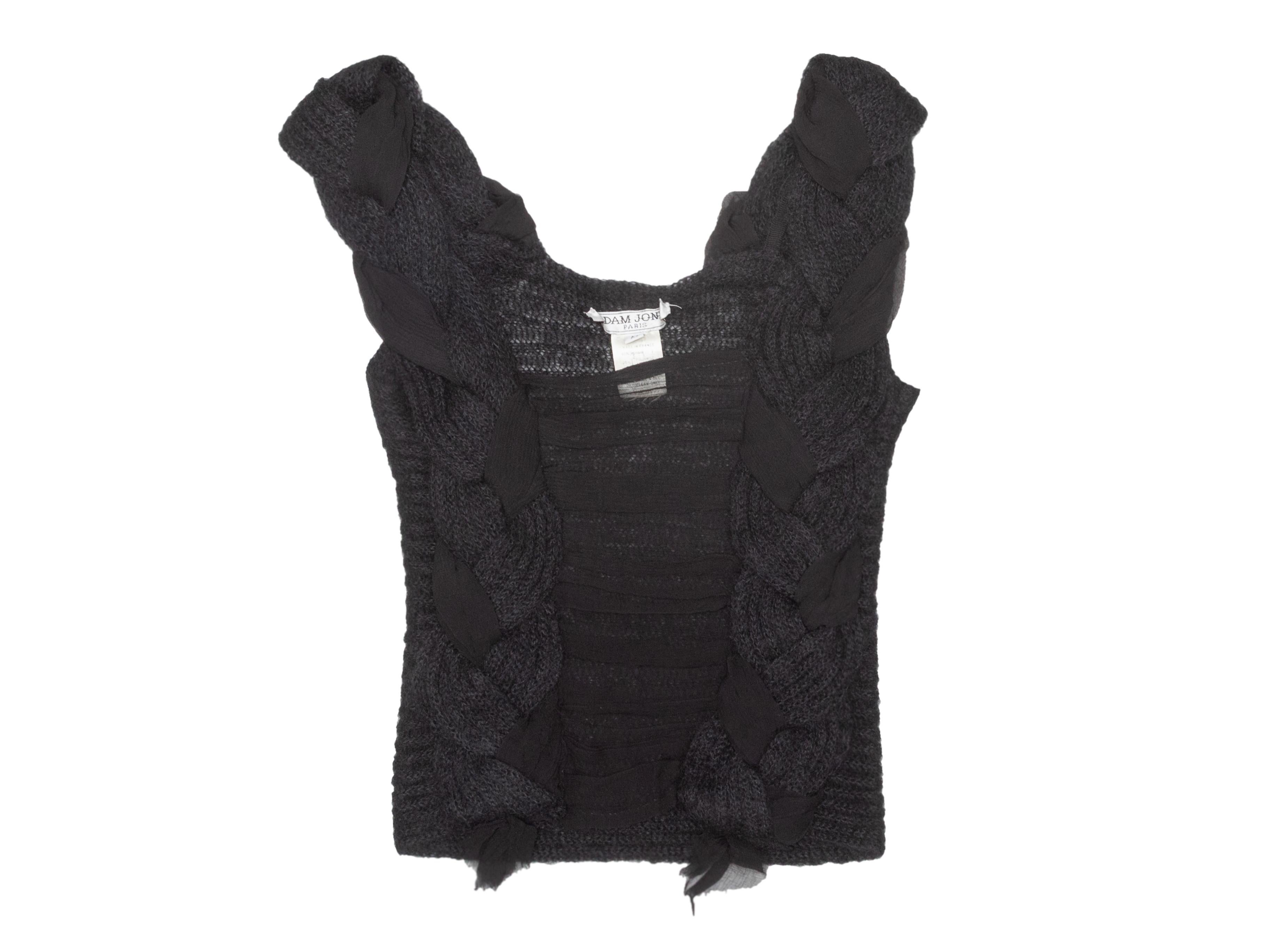 Vintage black mohair and silk-blend braided knit sleeveless tank top by Adam Jones. Square neckline. 28.5
