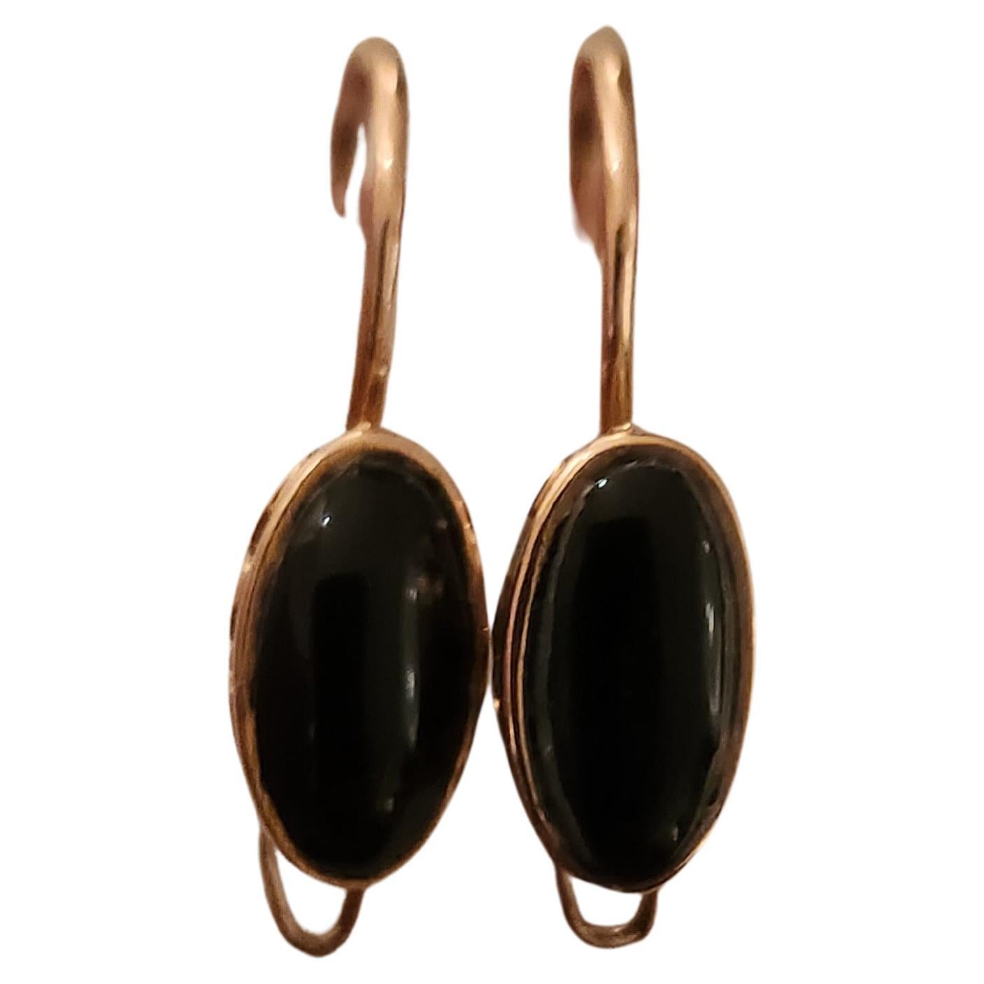 Vintage Schwarz Agat Gold Ohrringe im Angebot