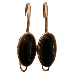 Vintage Schwarz Agat Gold Ohrringe