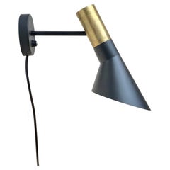 Vintage Black AJ Wall Lamp in Brass by Arne Jacobsen for Louis Poulsen, 1960s