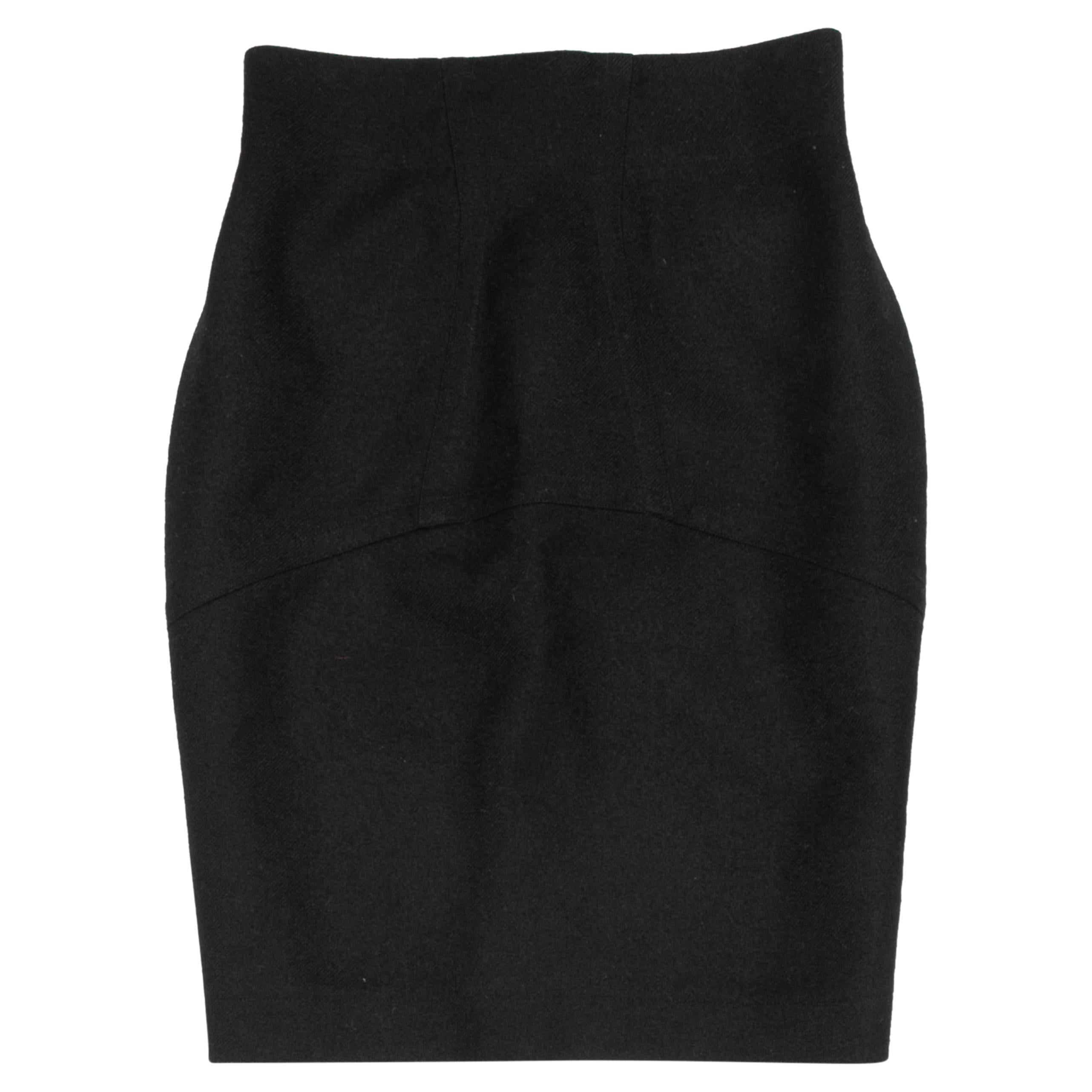 Vintage Black Alaia Wool Pencil Skirt Size US XS/S For Sale