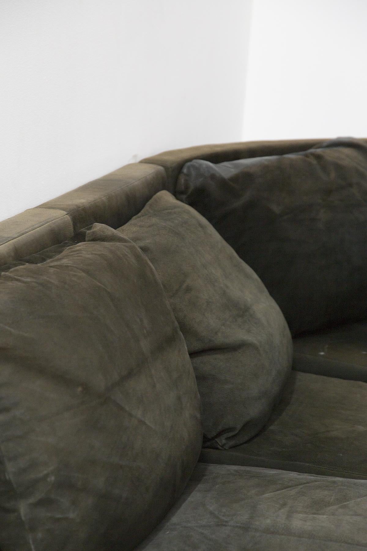 Fabric Vintage Black Alcantara Corner Sofa For Sale