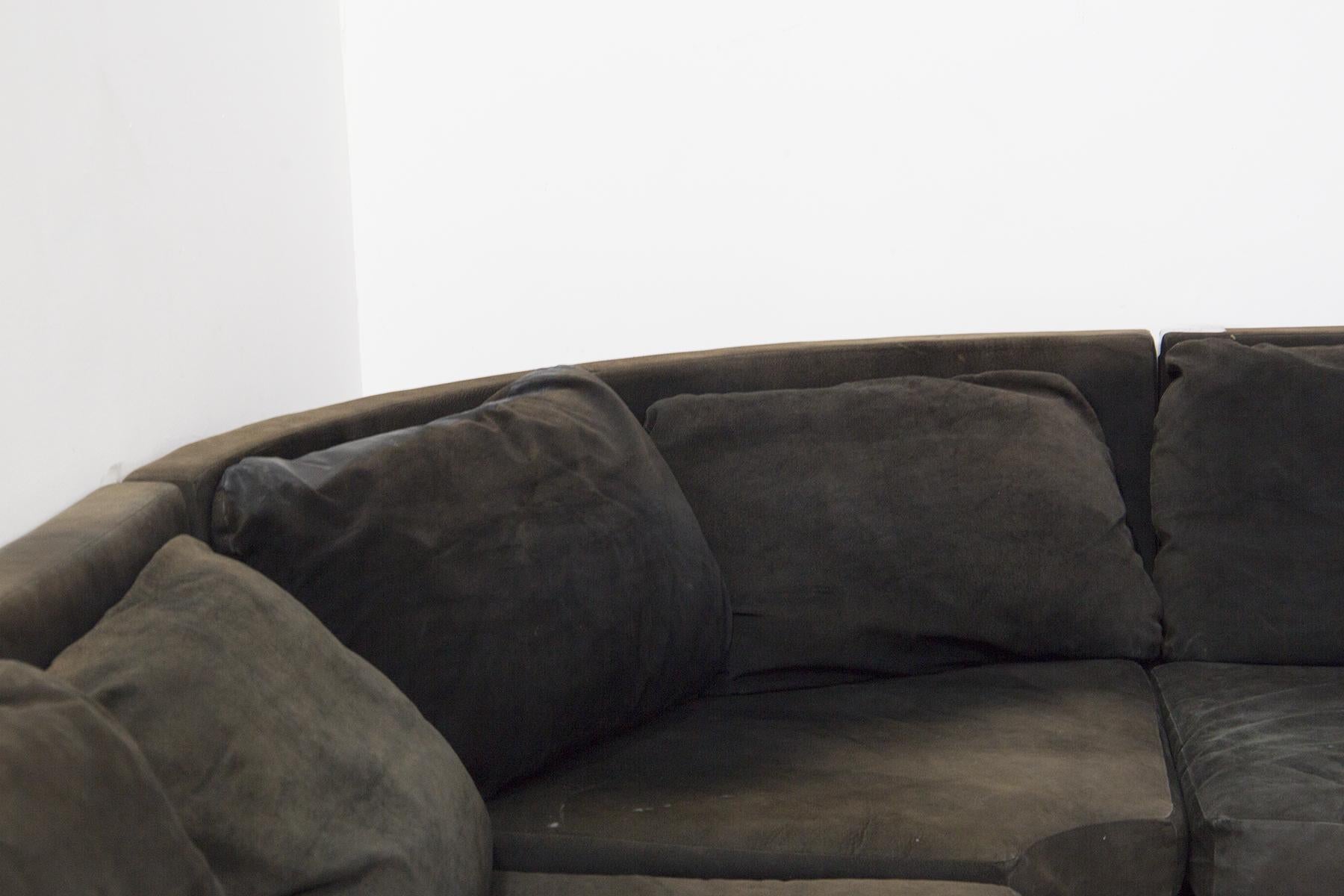 Mid-Century Modern Vintage Black Alcantara Corner Sofa For Sale