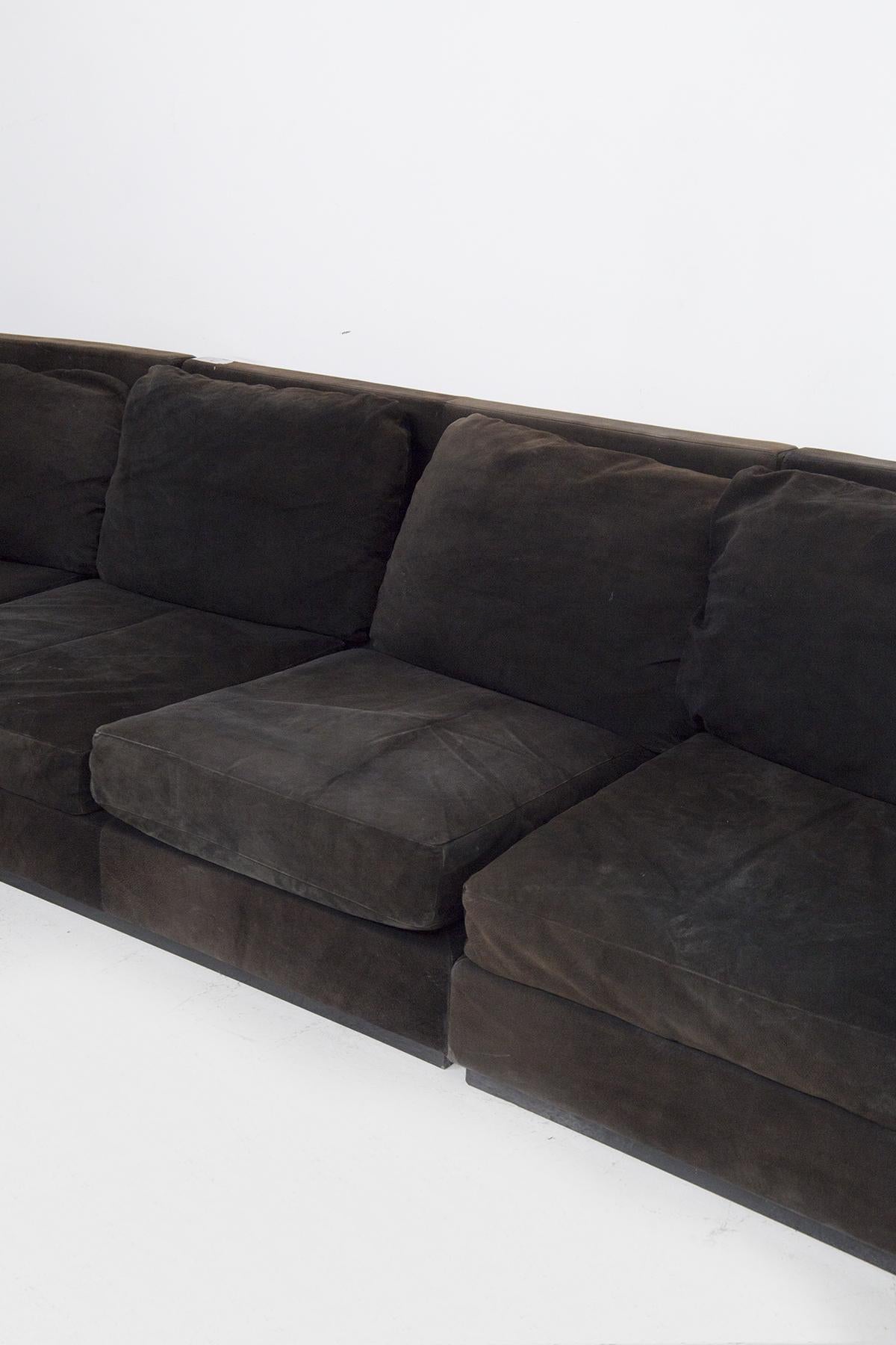 Late 20th Century Vintage Black Alcantara Corner Sofa For Sale