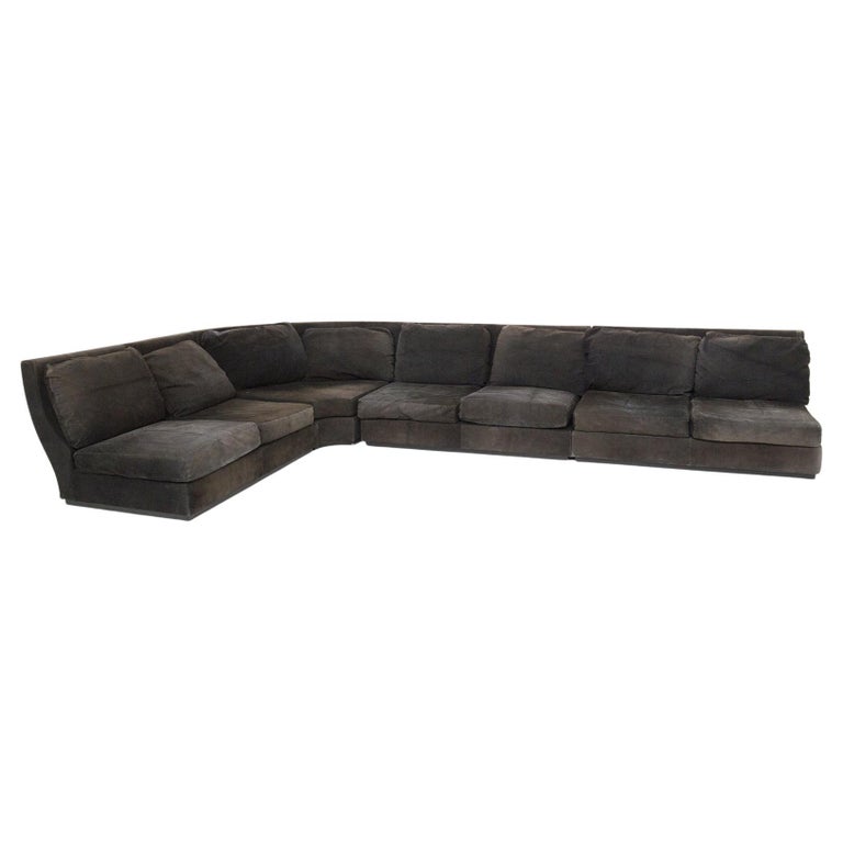 Vintage Black Alcantara Corner Sofa For Sale at 1stDibs